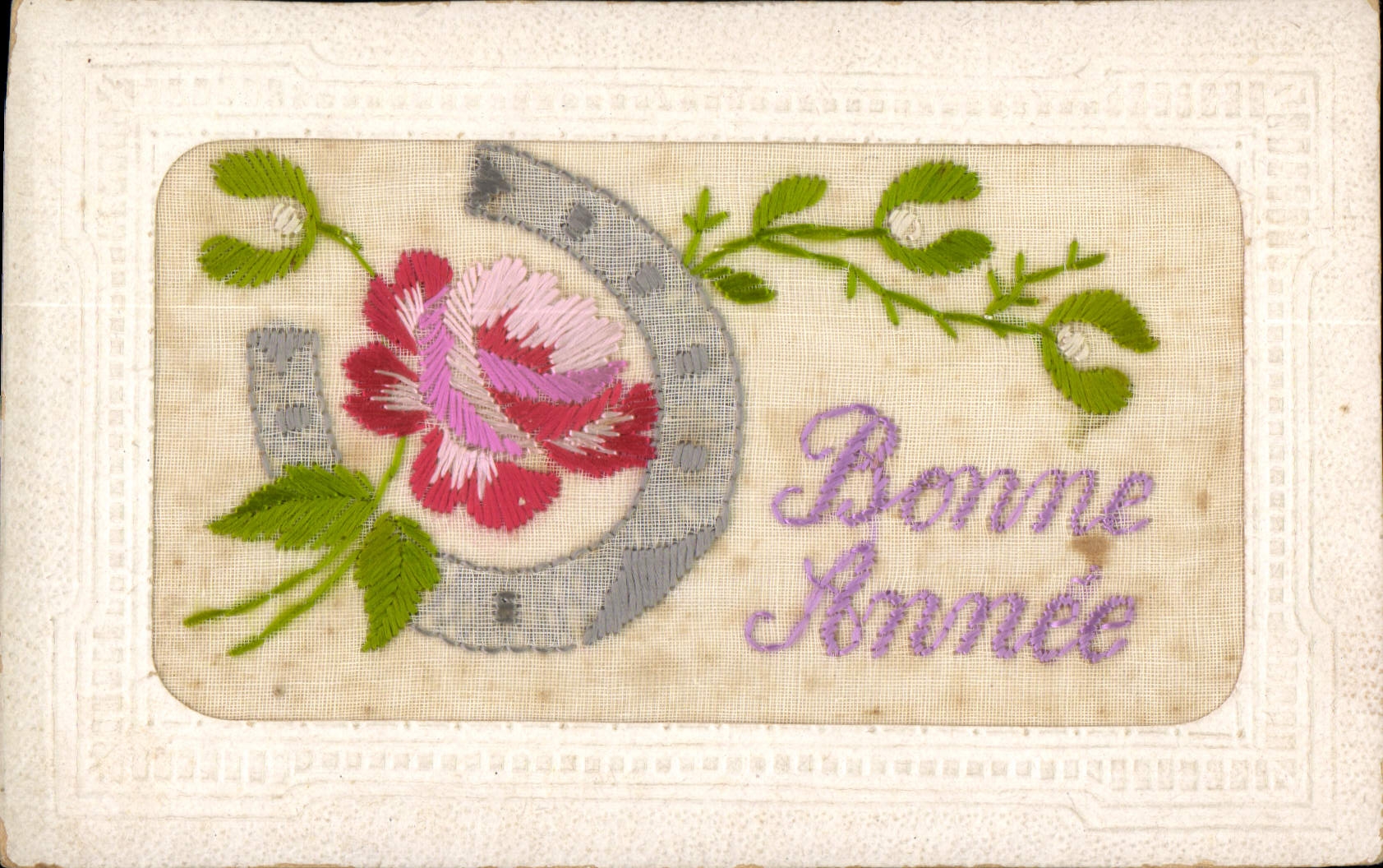 CPA Fantaisie Tissee Fer a cheval