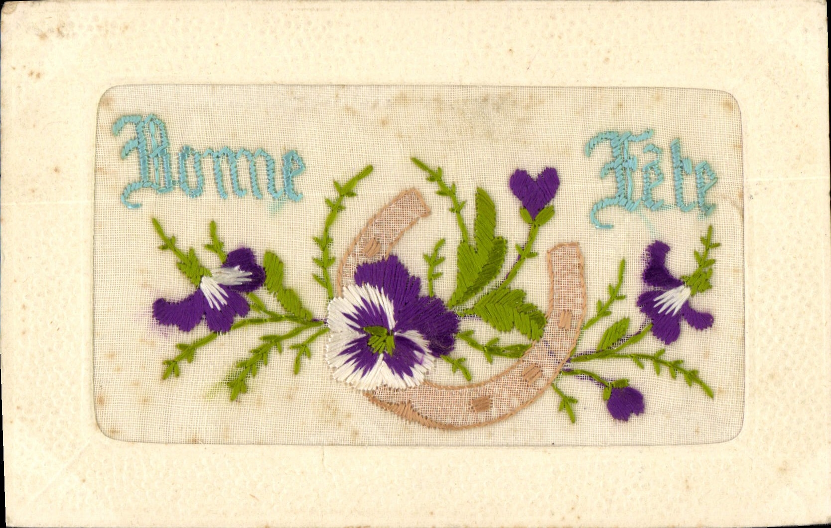 CPA Fantaisie Tissee Fer a cheval