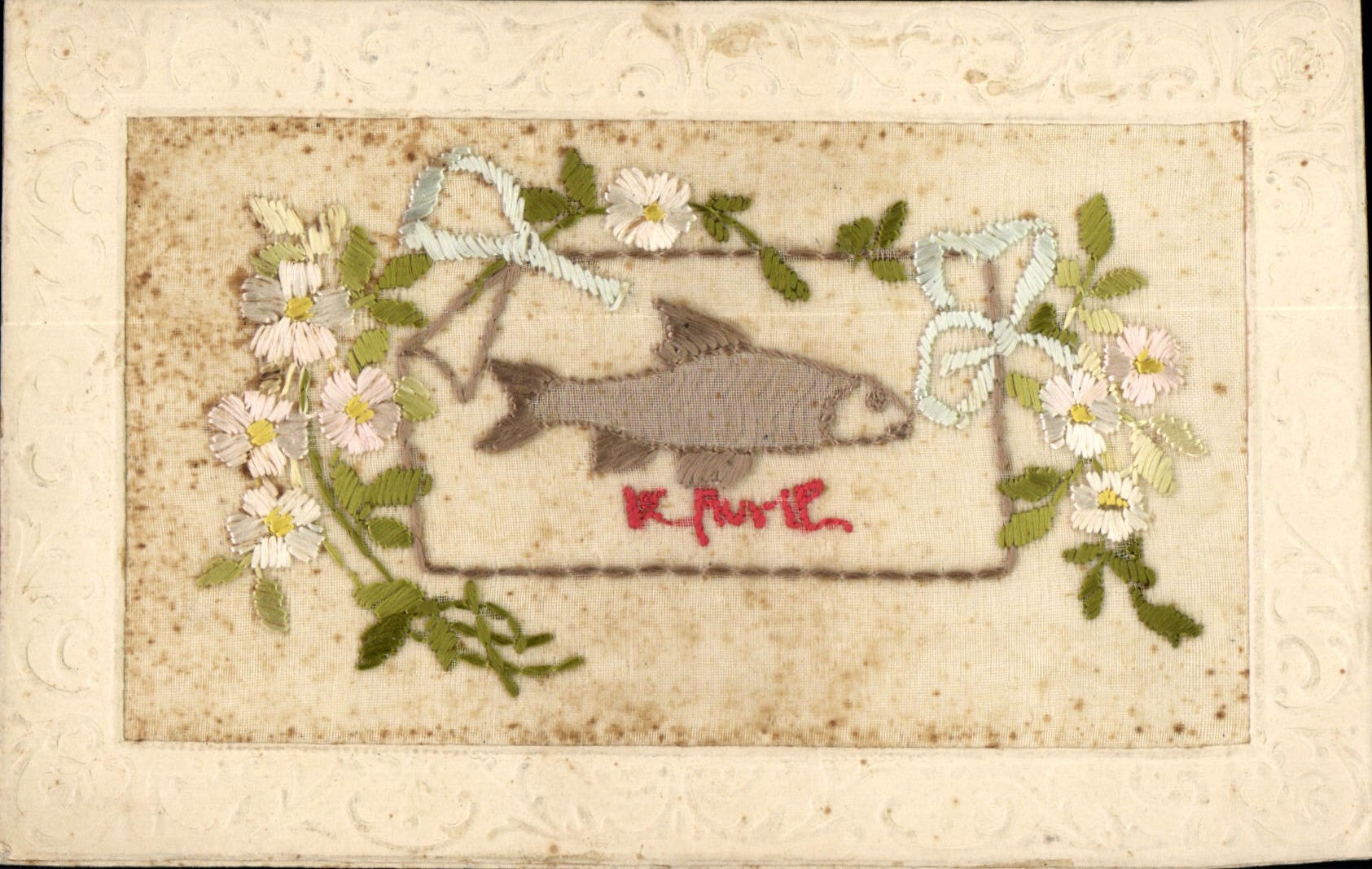 CPA Fantaisie Tissee Poisson 1er Avril