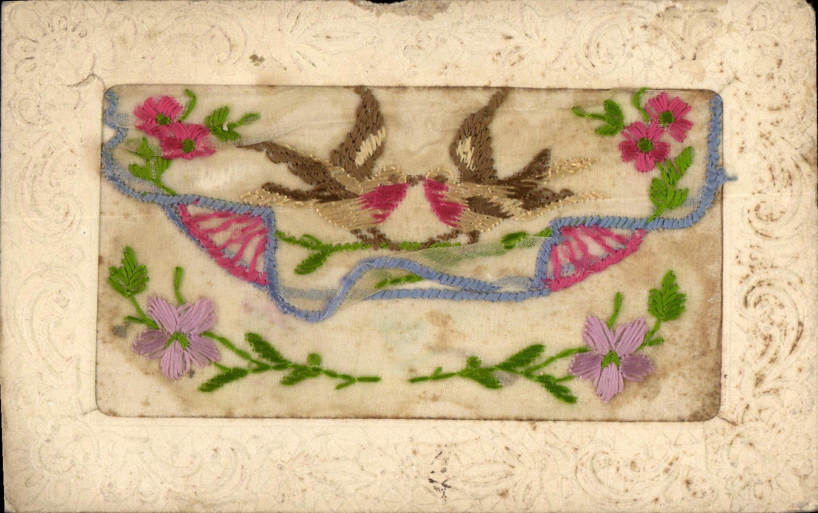 CPA Fantaisie Tissee Oiseaux