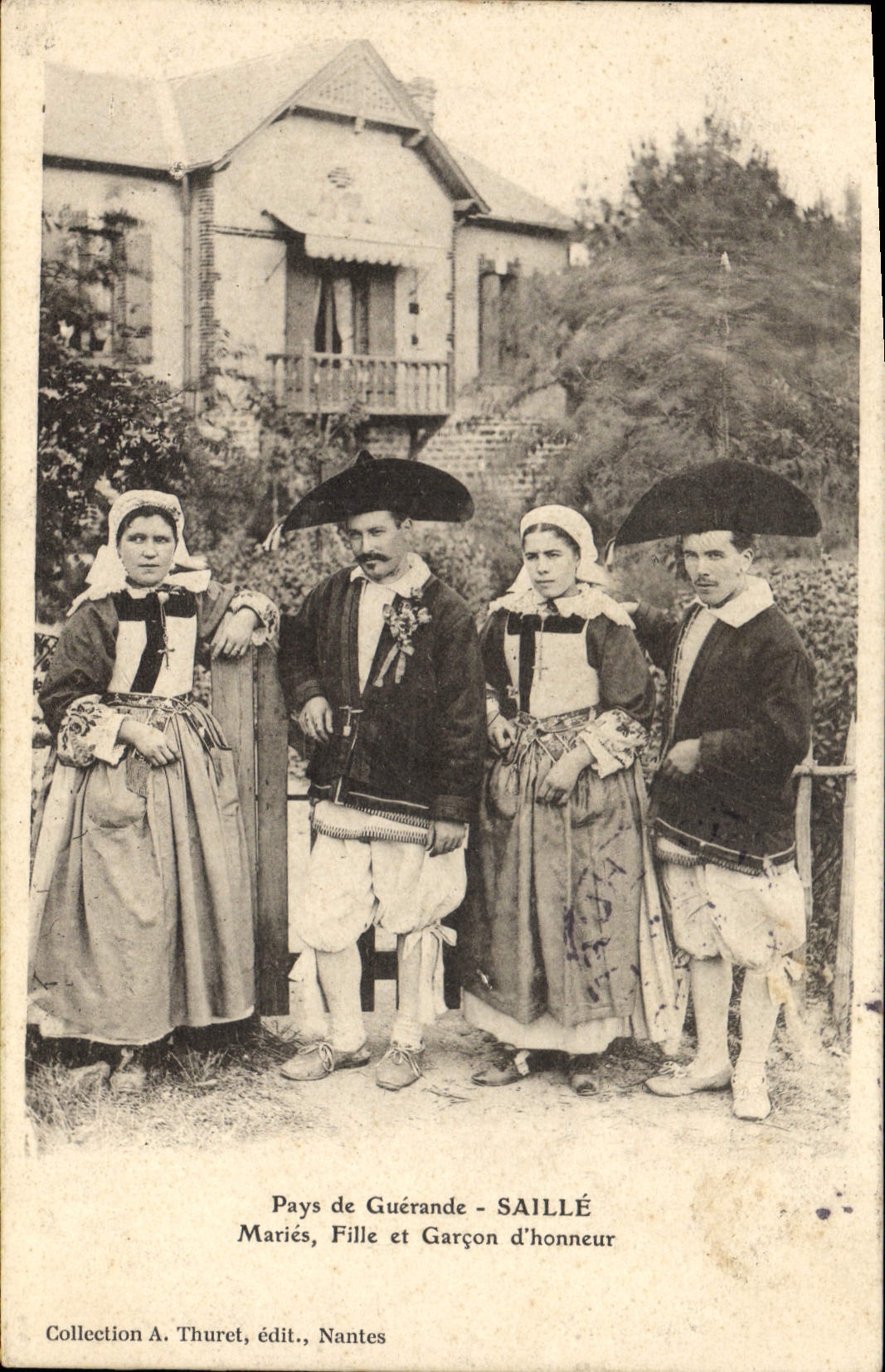 Vintage Postcard Folklore Country of Guerande Saille Marry Girl and best man