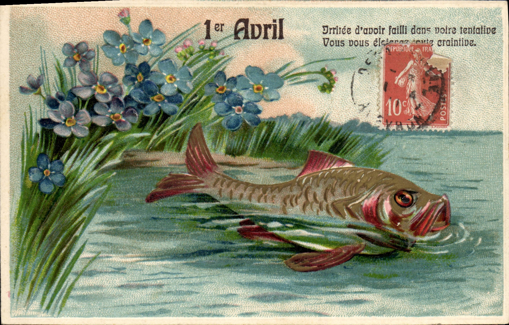 CPA Fantaisie Fleurs Poisson 1er Avril