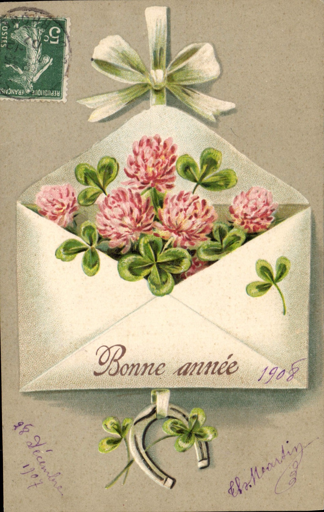 CPA Fantaisie Fleurs Fer a cheval