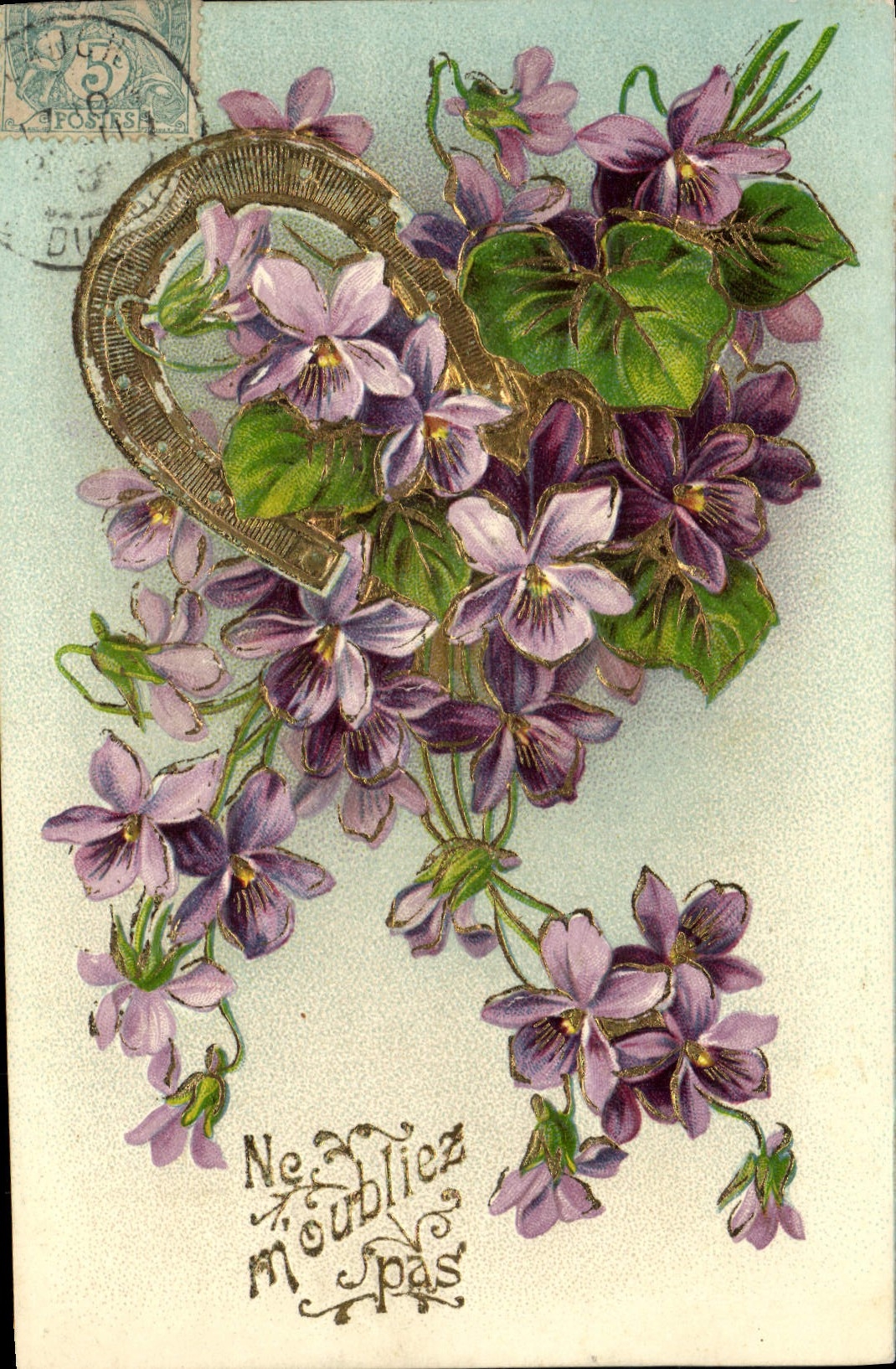 CPA Fantaisie Fleurs Fer a cheval