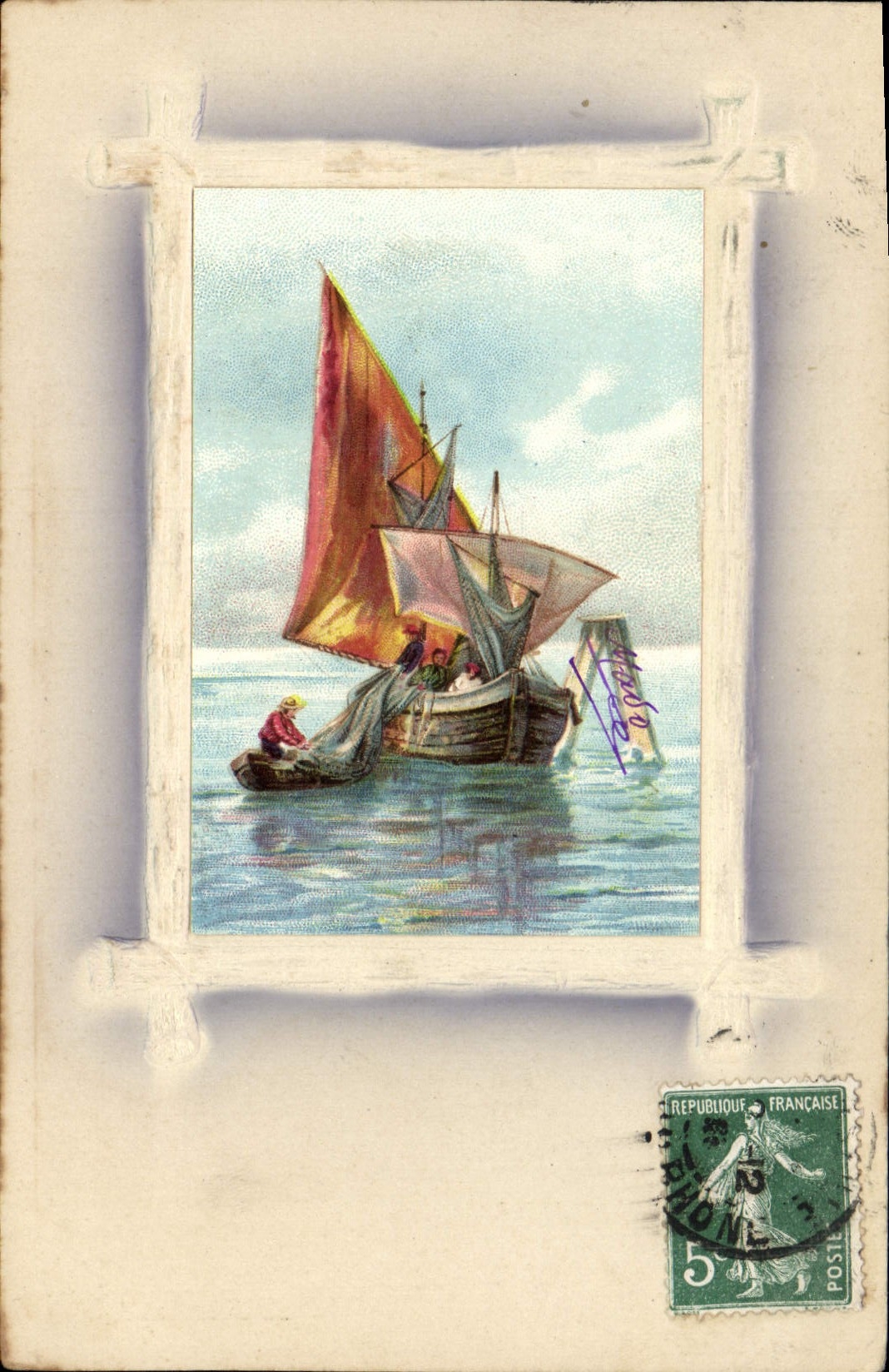 CPA Fantaisie Bateau de peche 