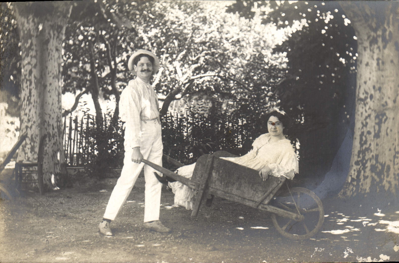 Vintage Postcard Carts Man Woman