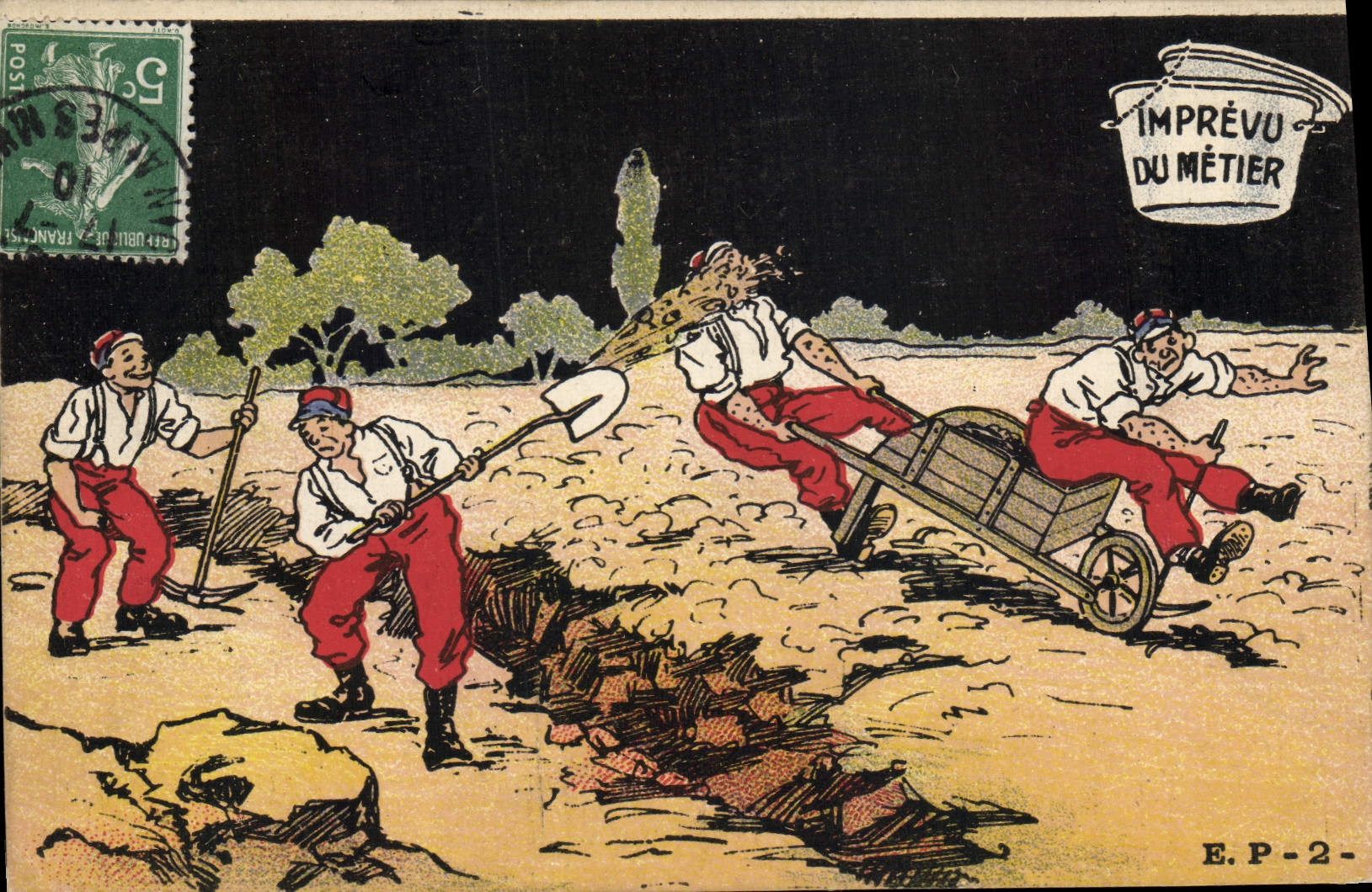 CPA Brouette Militaria Imprevu du metier