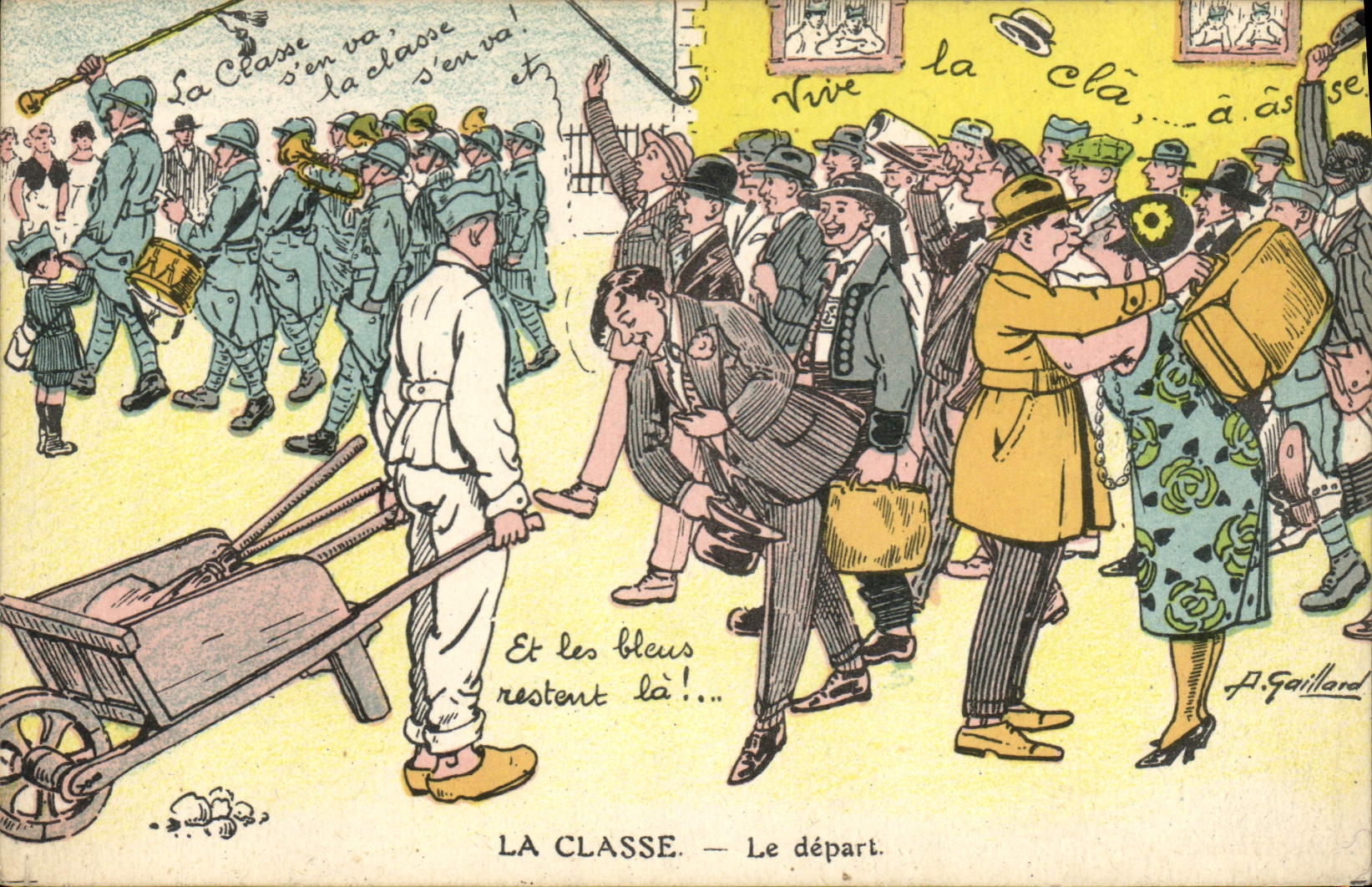 CPA Brouette Militaria La classe Le depart