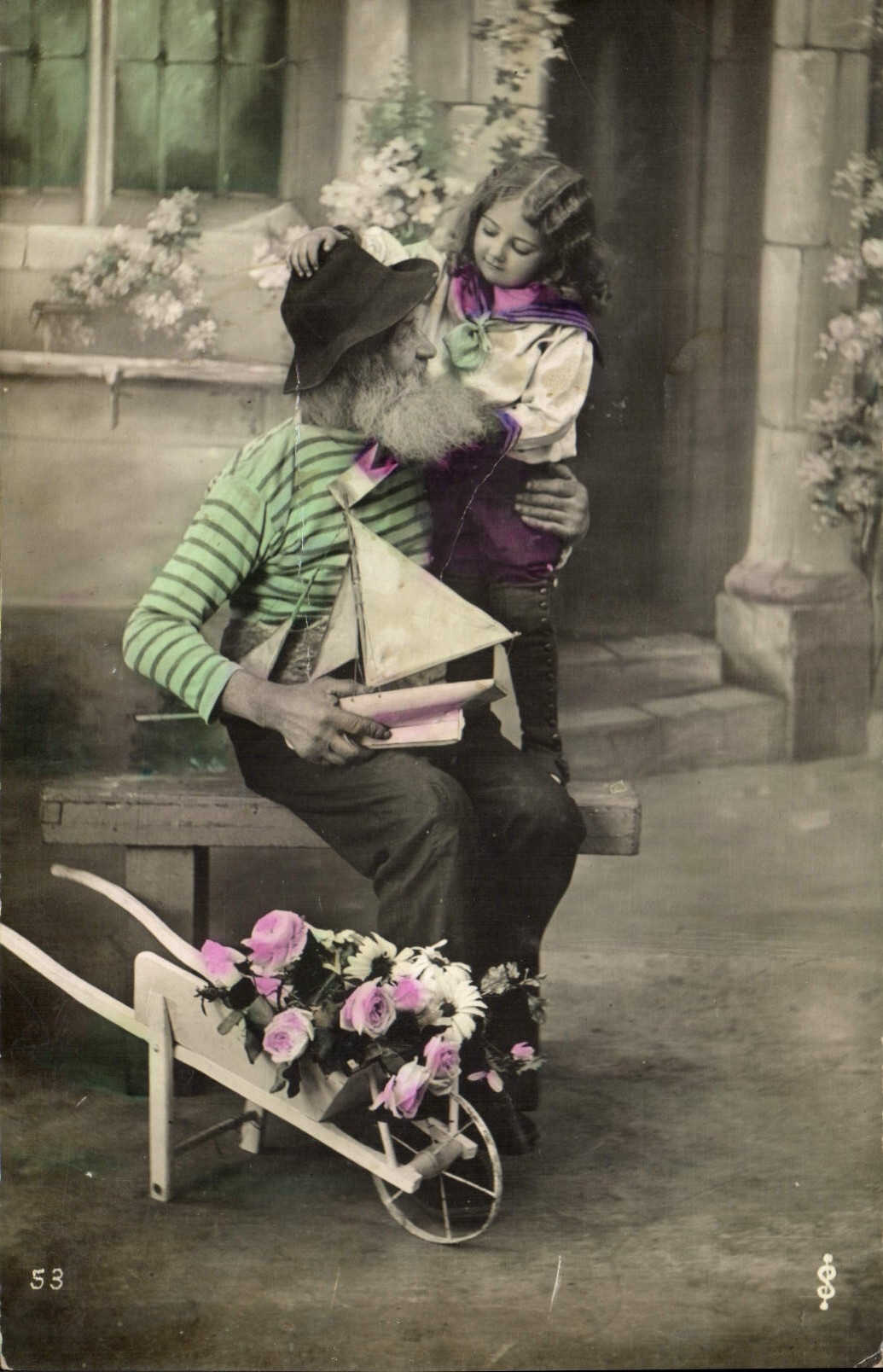 Vintage Postcard Carts Child Large father