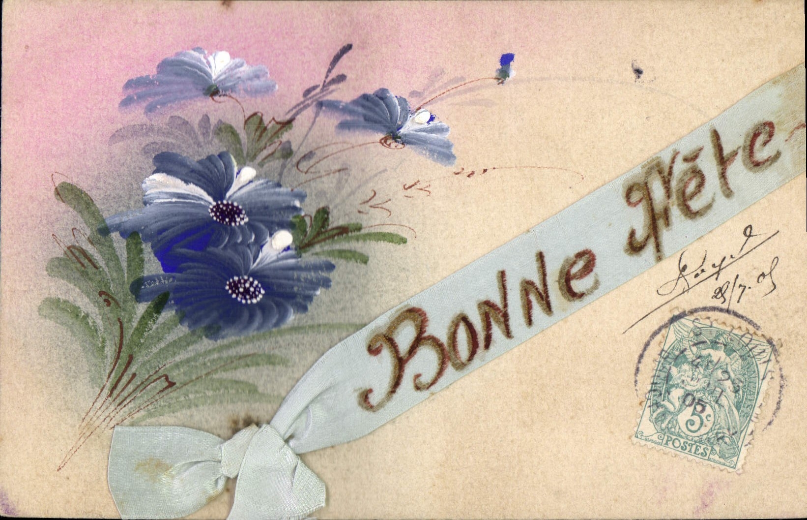 CPA Fantaisie Fleurs (dessin a la main)