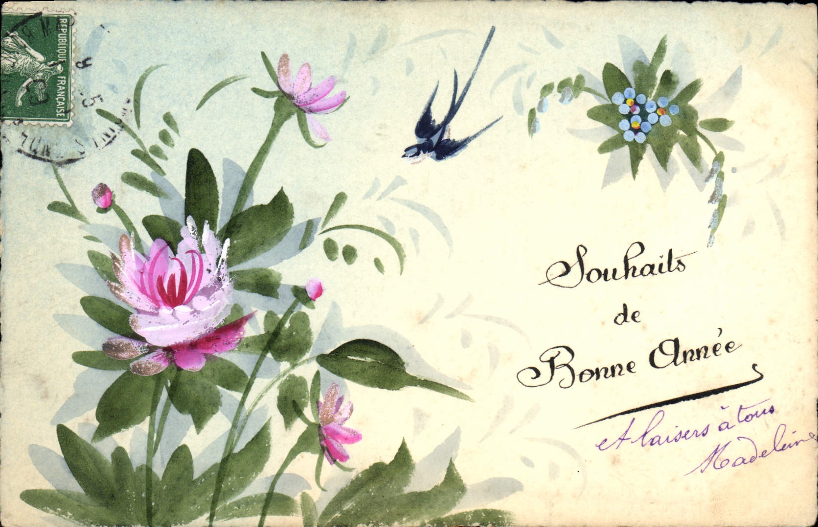 CPA Fantaisie Fleurs (dessin a la main)