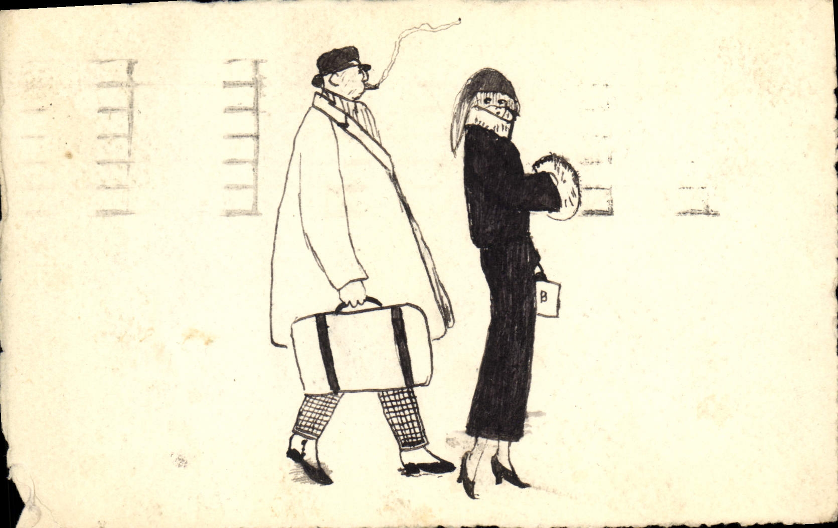 Vintage Postcard Fantaisie Woman Man has the Tabac cigarette (drawing has the hand)