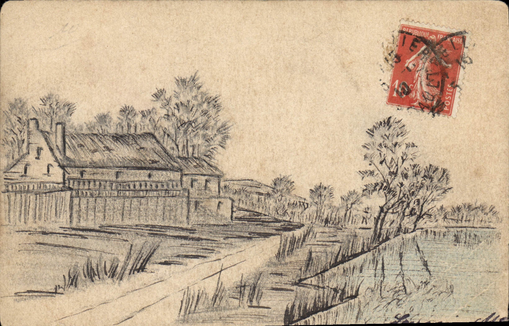 CPA Fantaisie Paysage (dessin a la main) 