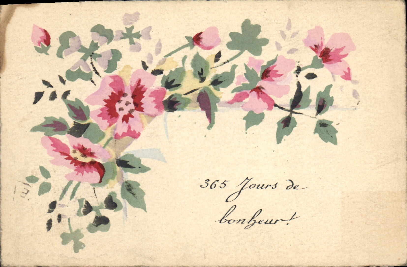 CPA Fantaisie Fleurs (dessin a la main)