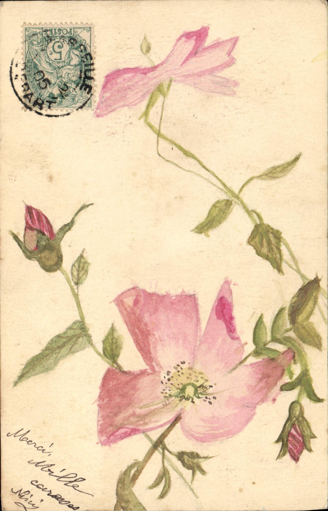 CPA Fantaisie Fleurs (dessin a la main)