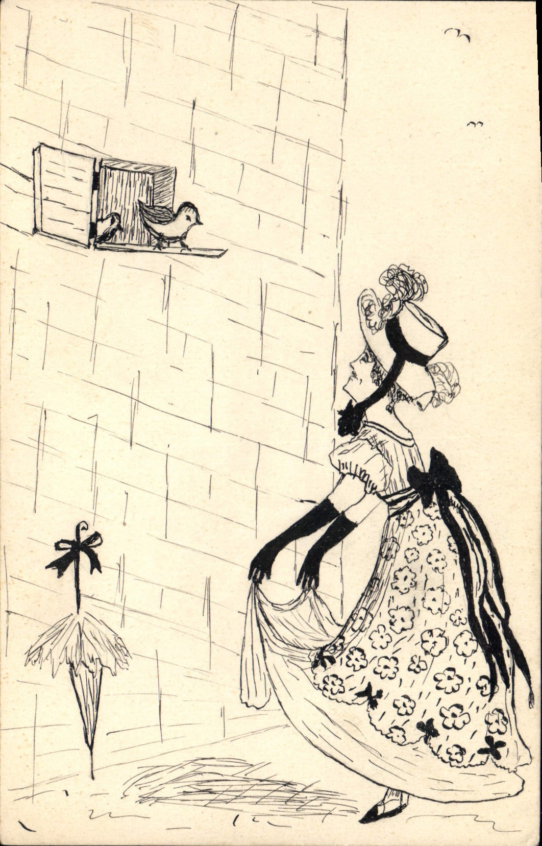 Vintage Postcard Fantasy Woman Bird (drawing has the hand)