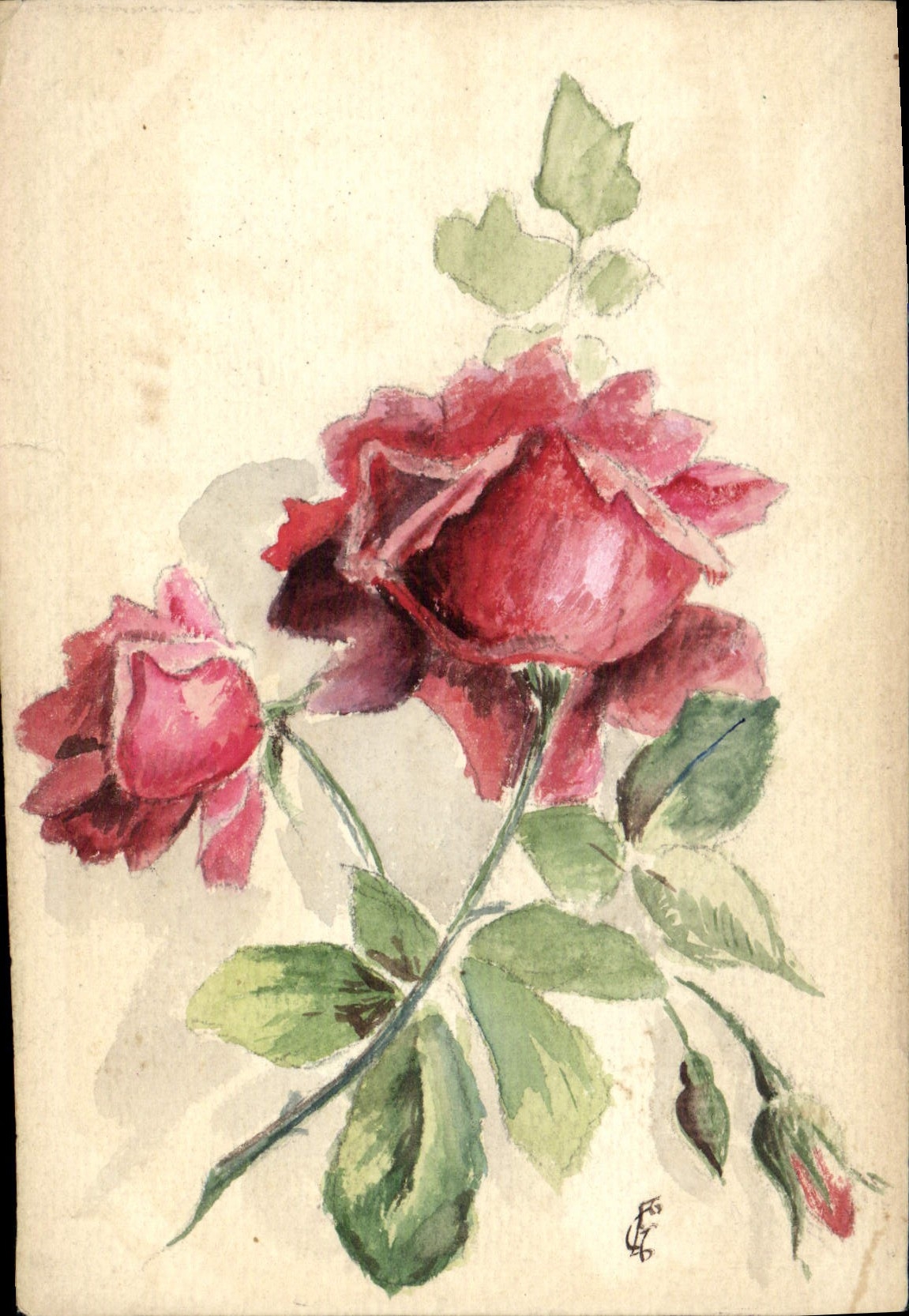 CPA Fantaisie Fleurs (dessin a la main)