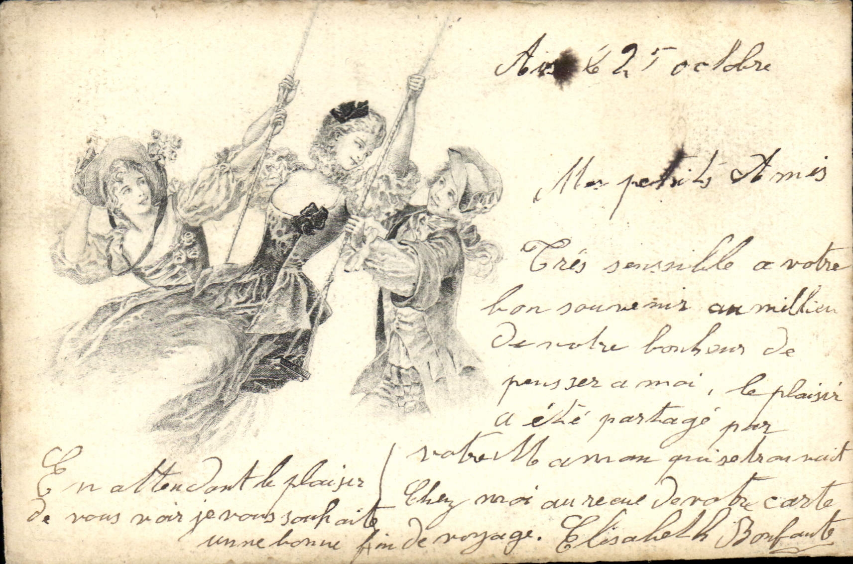 Vintage Postcard Fantasy Women Swing