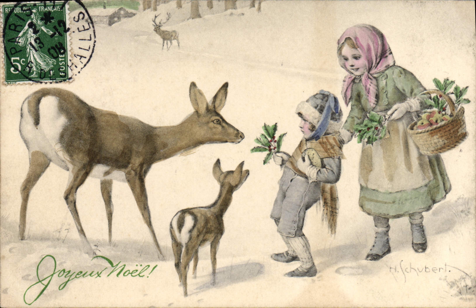 CPA Fantaisie Enfants Biches