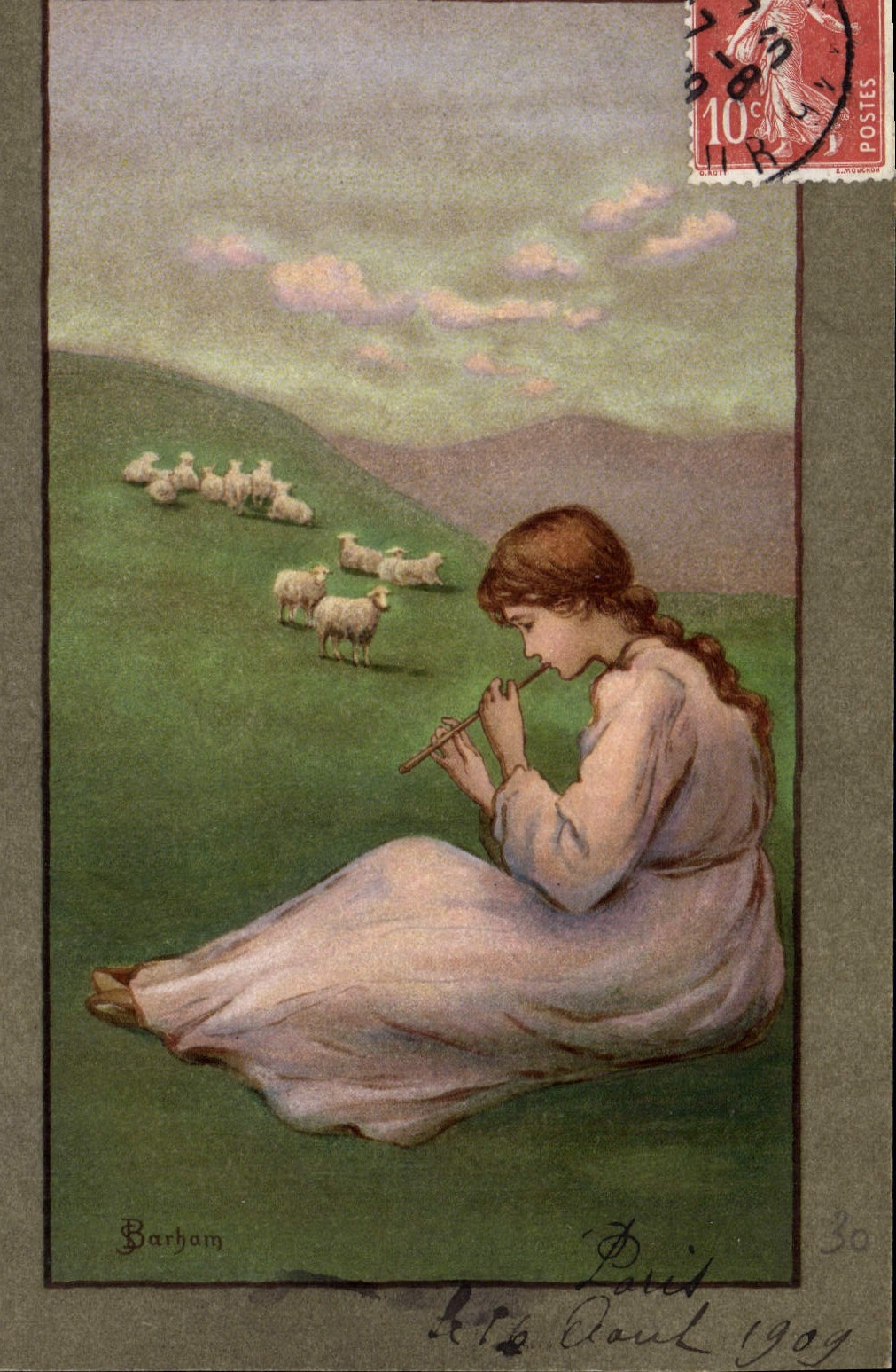 CPA Fantaisie Enfant Flute Moutons 