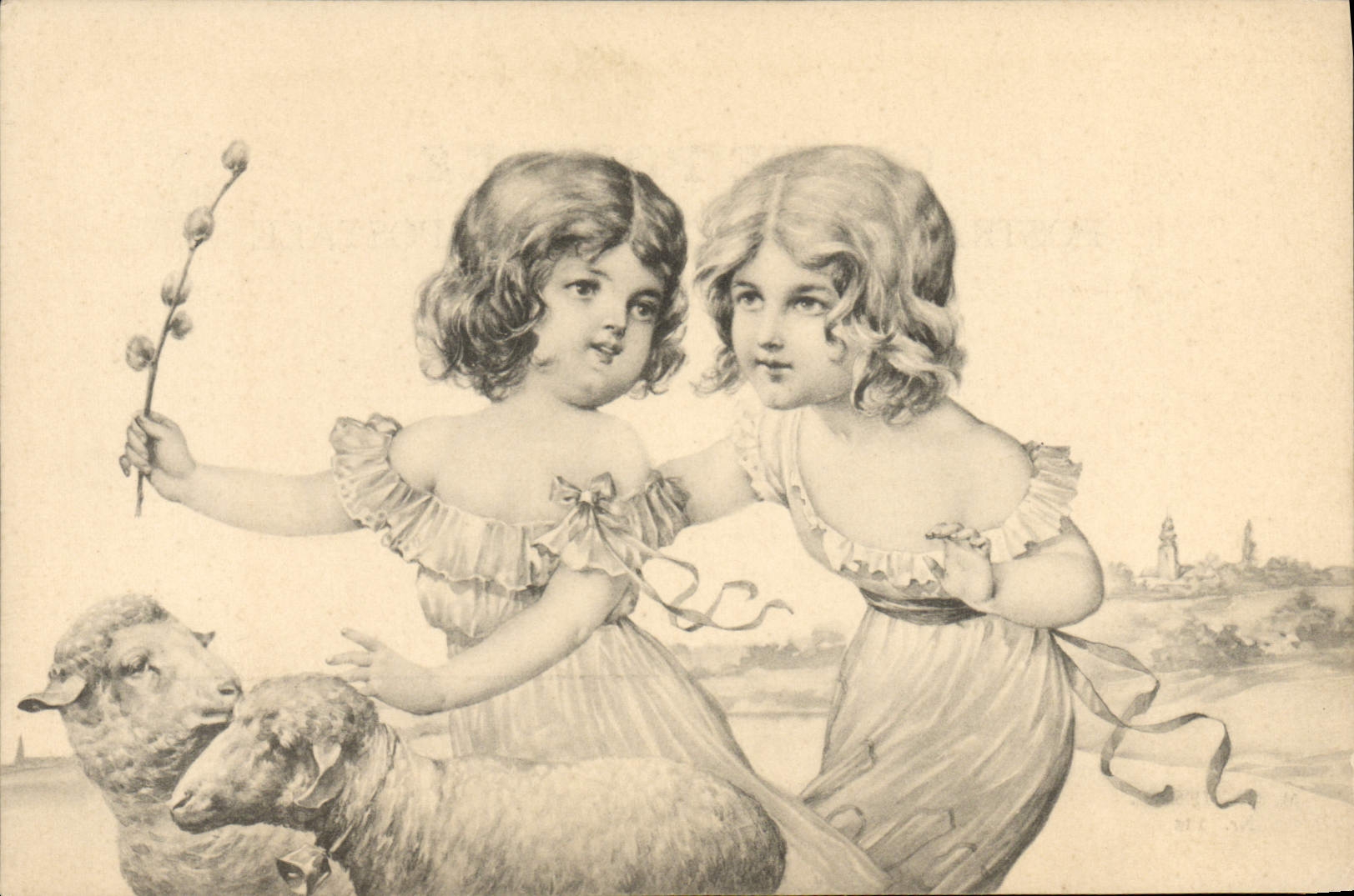 CPA Fantaisie Enfants Agneaux