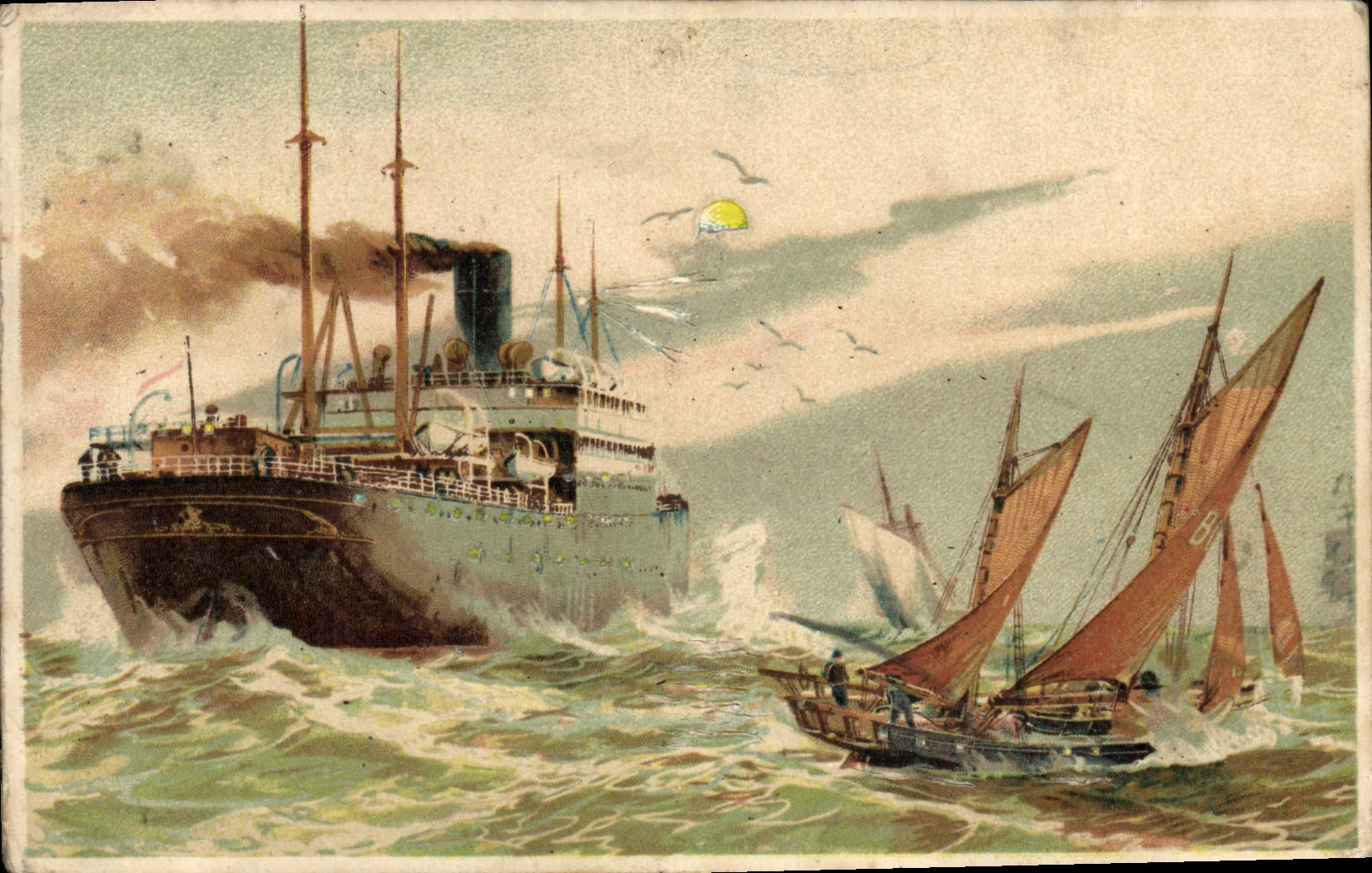 Vintage Postcard transparent Chart Boats Steamer
