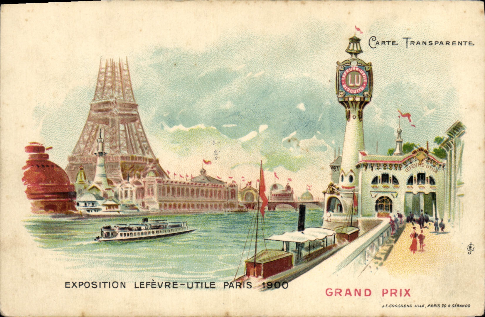 Vintage Postcard transparent Chart Exposure Lefevre Paris 1900 Grand Prix Eiffel Tower