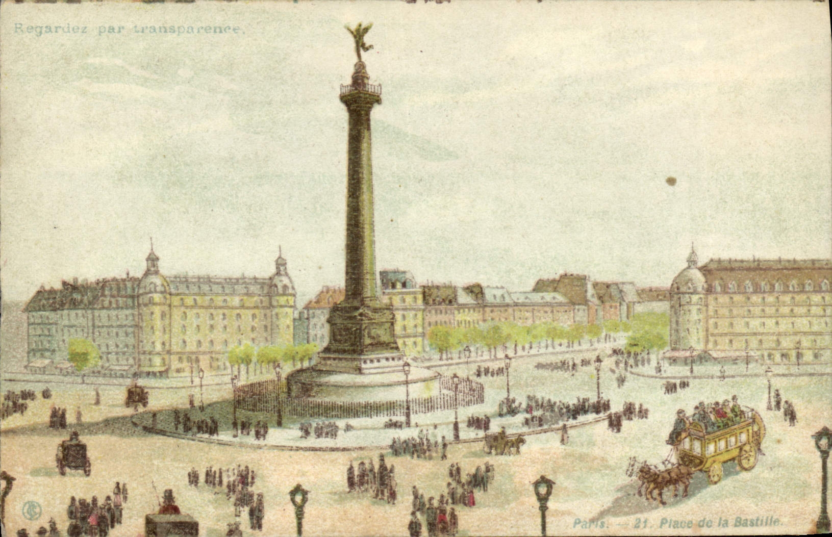 Vintage Postcard transparent Carte Paris World Fair 1900 Places Bastille