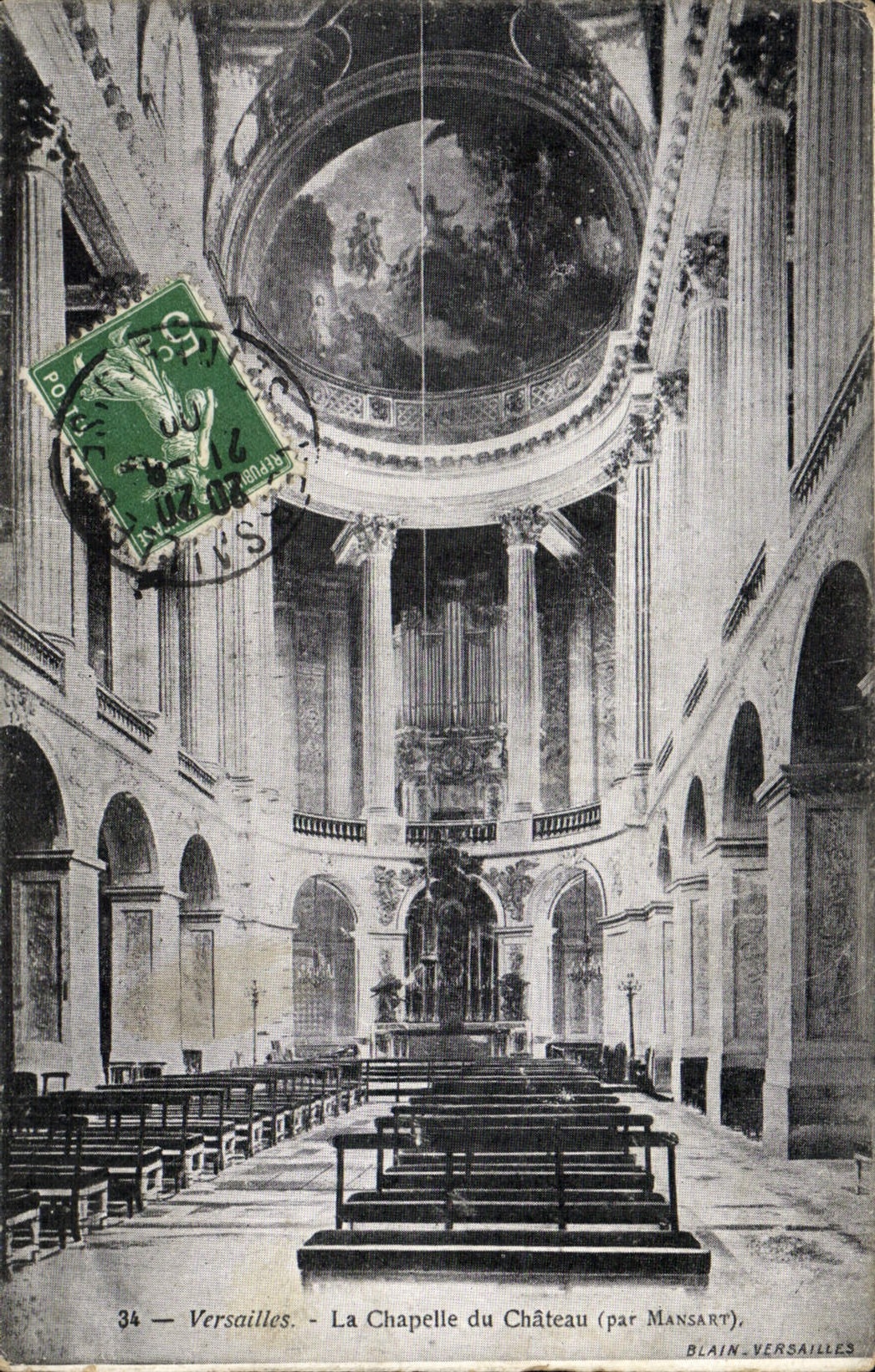 Postal Órgano Versalles la capilla del castillo por Mansart