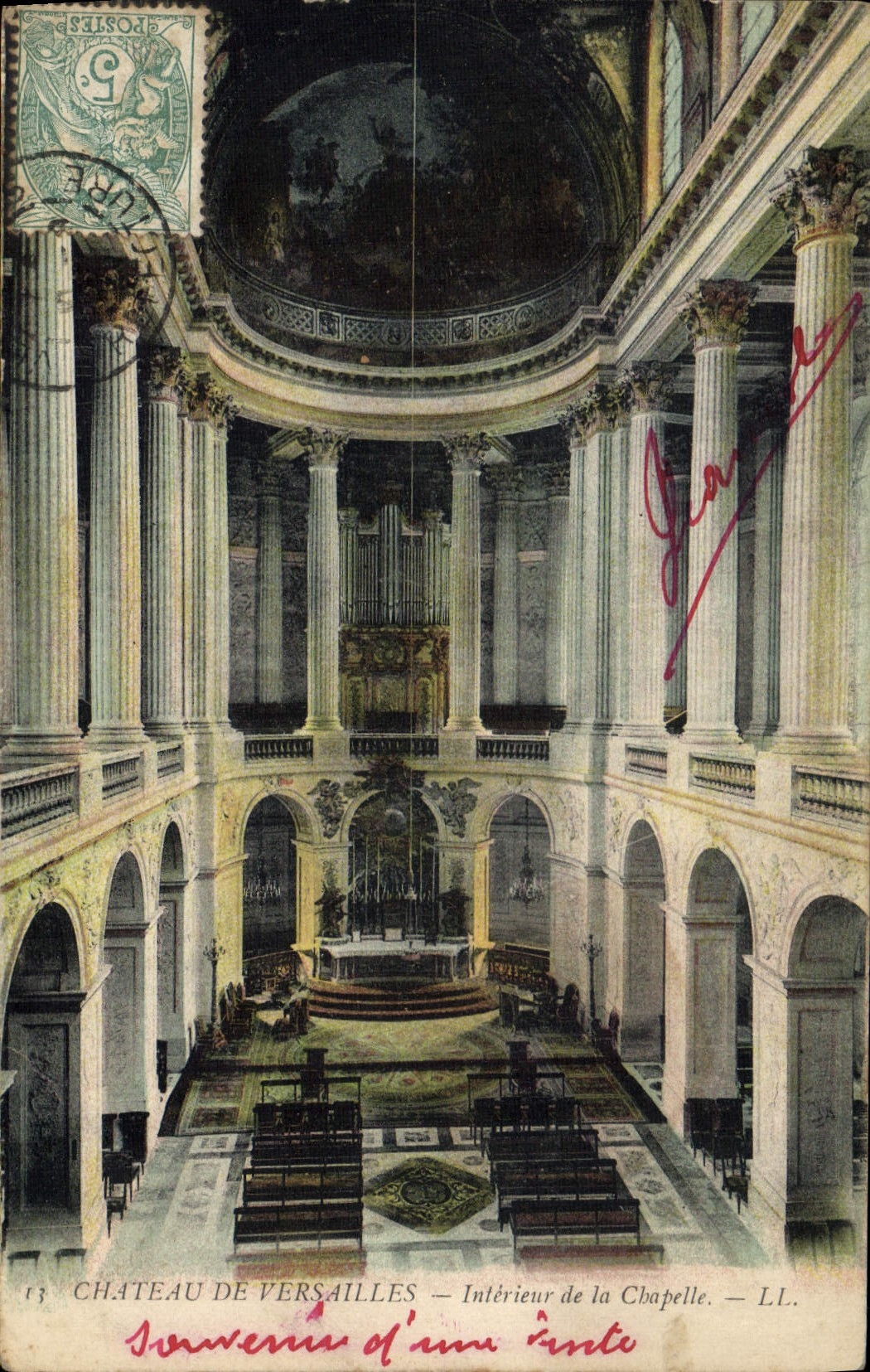 Postal Órgano Castillo de Versalles Interior de la capilla