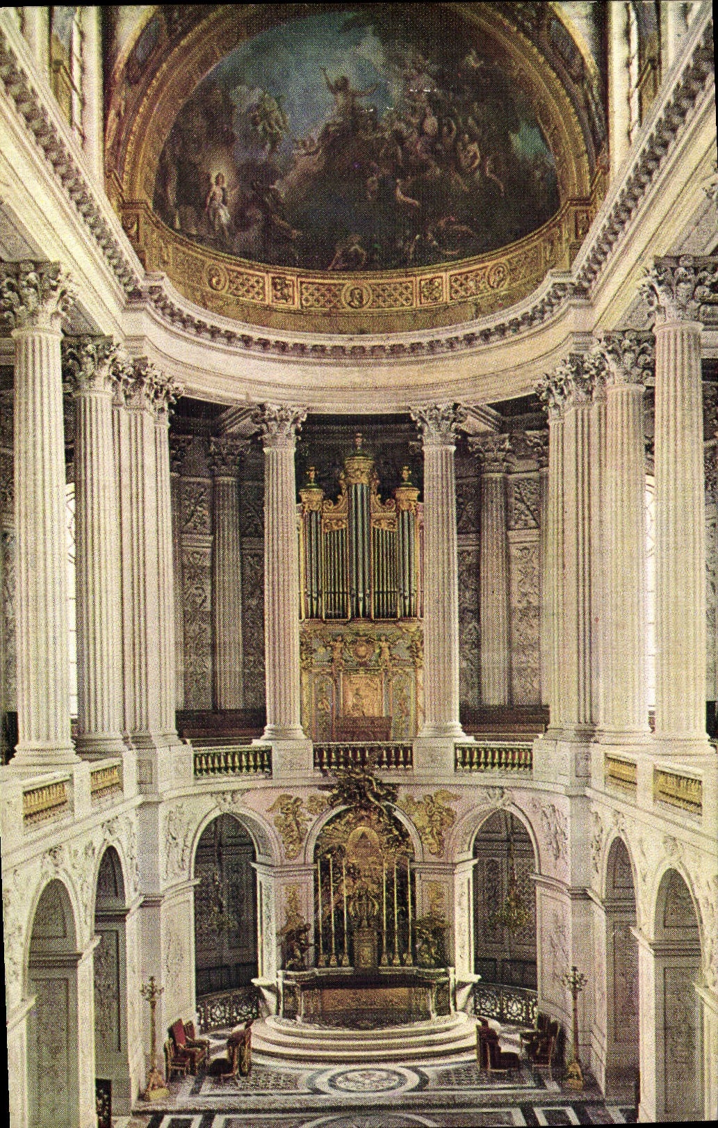 Postal Órgano Castillo de Versalles Vista interior de la capilla