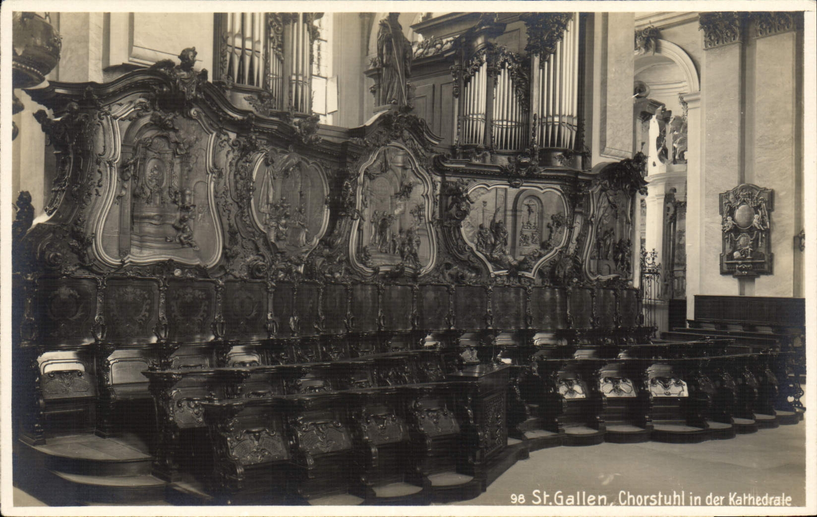Postal Órgano St Gallen Chorsuhl en DER Kathedrale