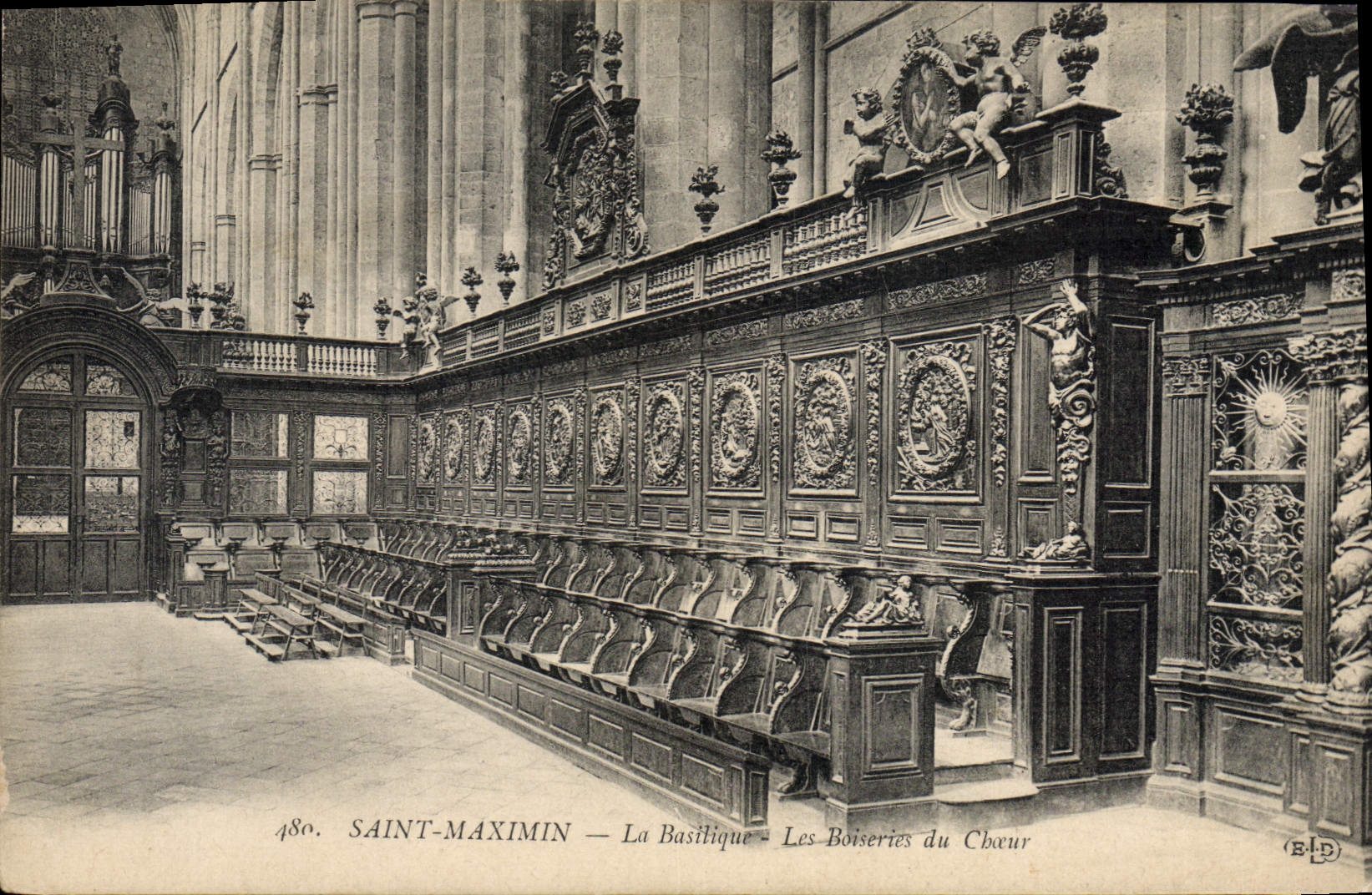 Postal Órgano Santo Maximin la basílica los revestimientos de madera del coro
