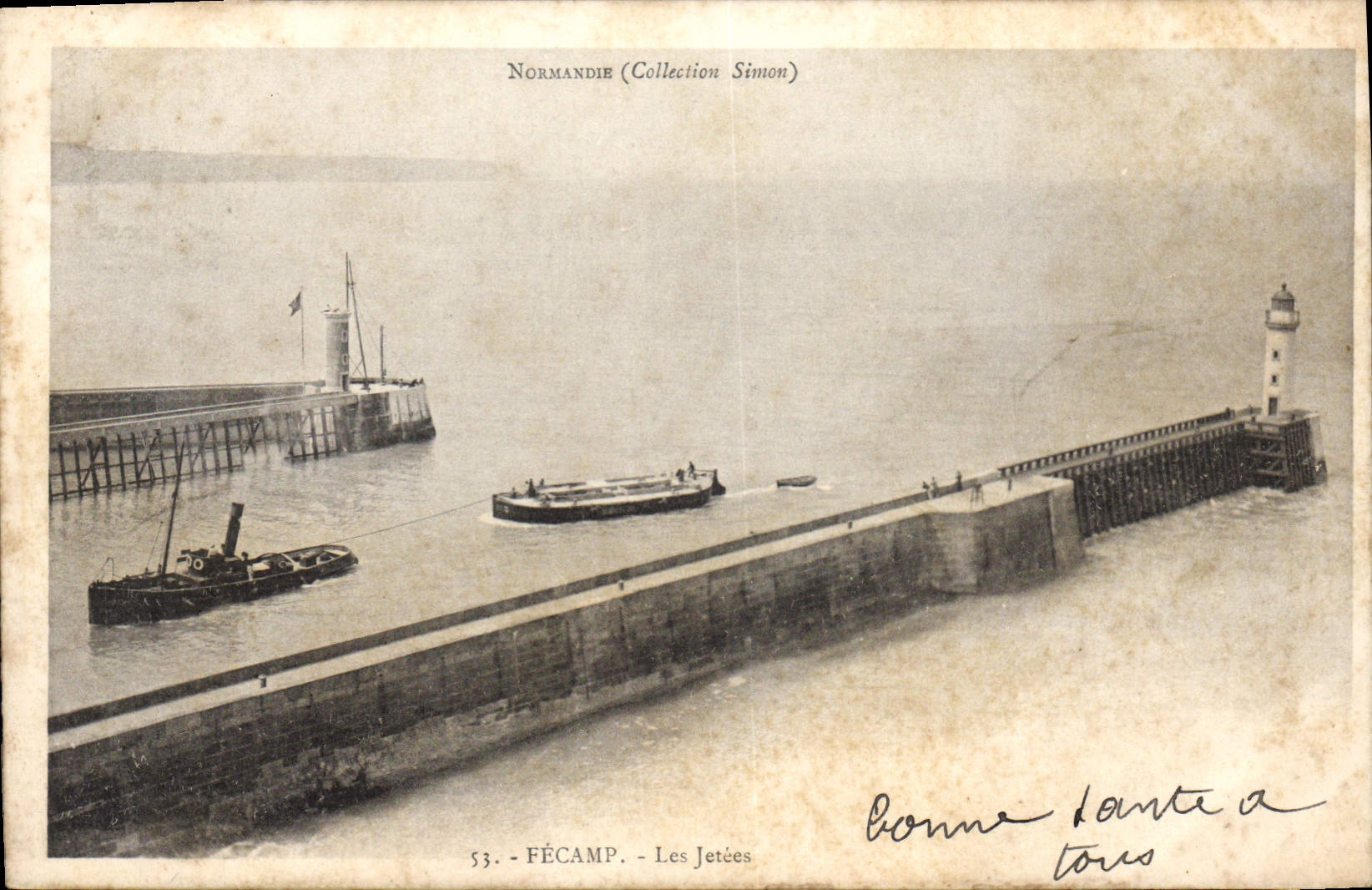 Postal PHARE Fecamp los lanzados Barco