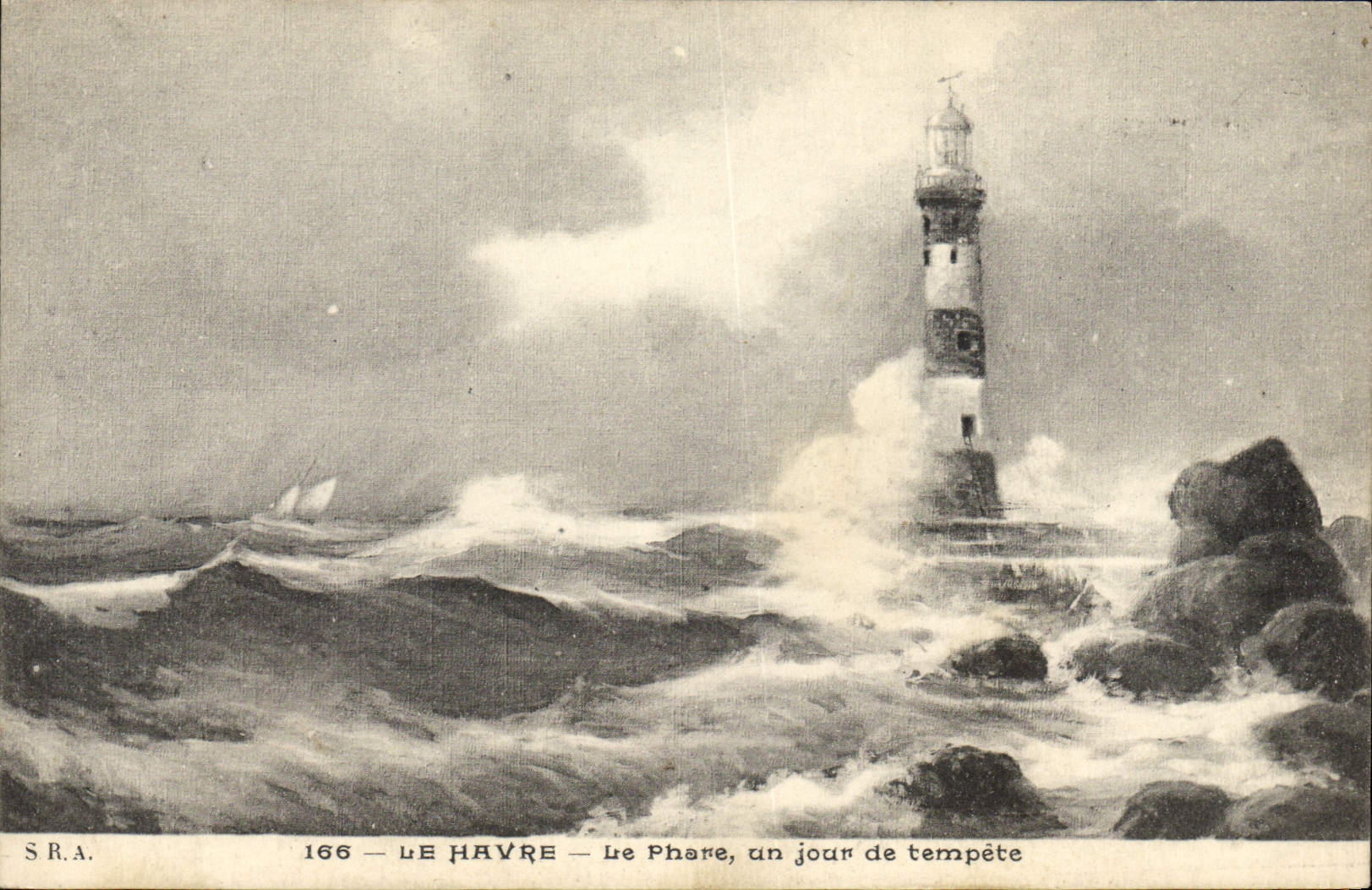CPA Phare un jour de tempete Le Havre