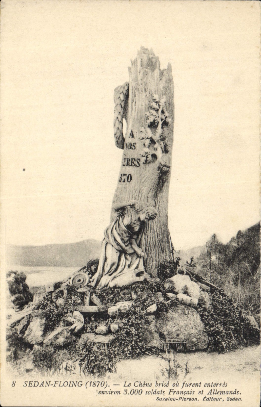 Vintage Postcard Militaria Guerre of 1870 Sedan Floing the oak breaks or were bury approximately 3000 French and German soldiers