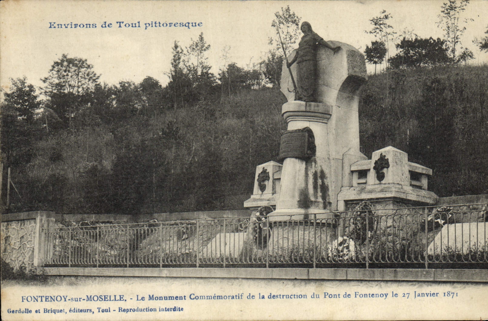 Vintage Postcard Militaria War of 1870 Fontenoy on the Moselle the memorial of the destruction of the Bridge of Fontenoy