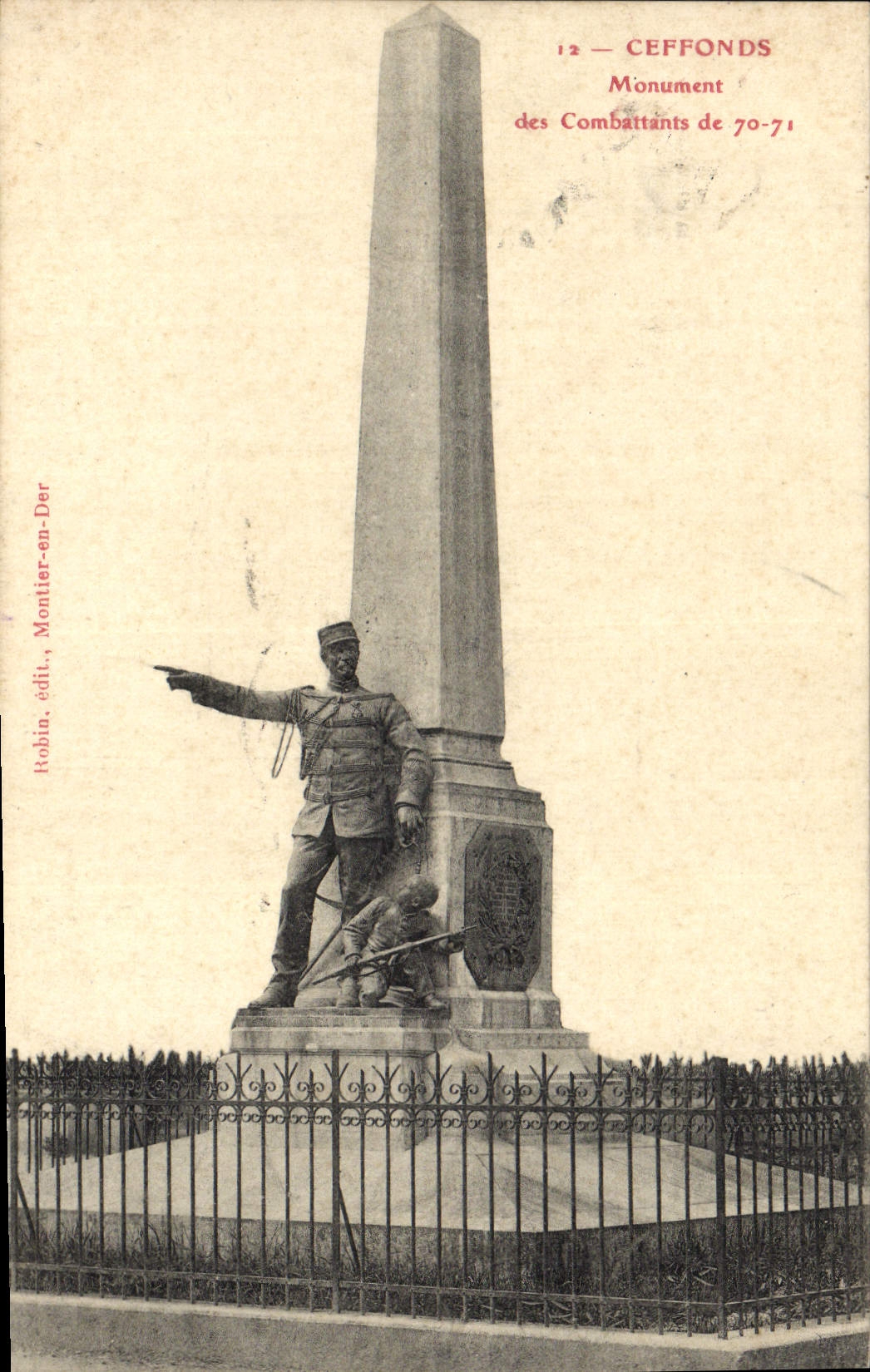 Vintage Postcard Militaria War of 1870 Ceffonds Monument of the combatants of 70 71