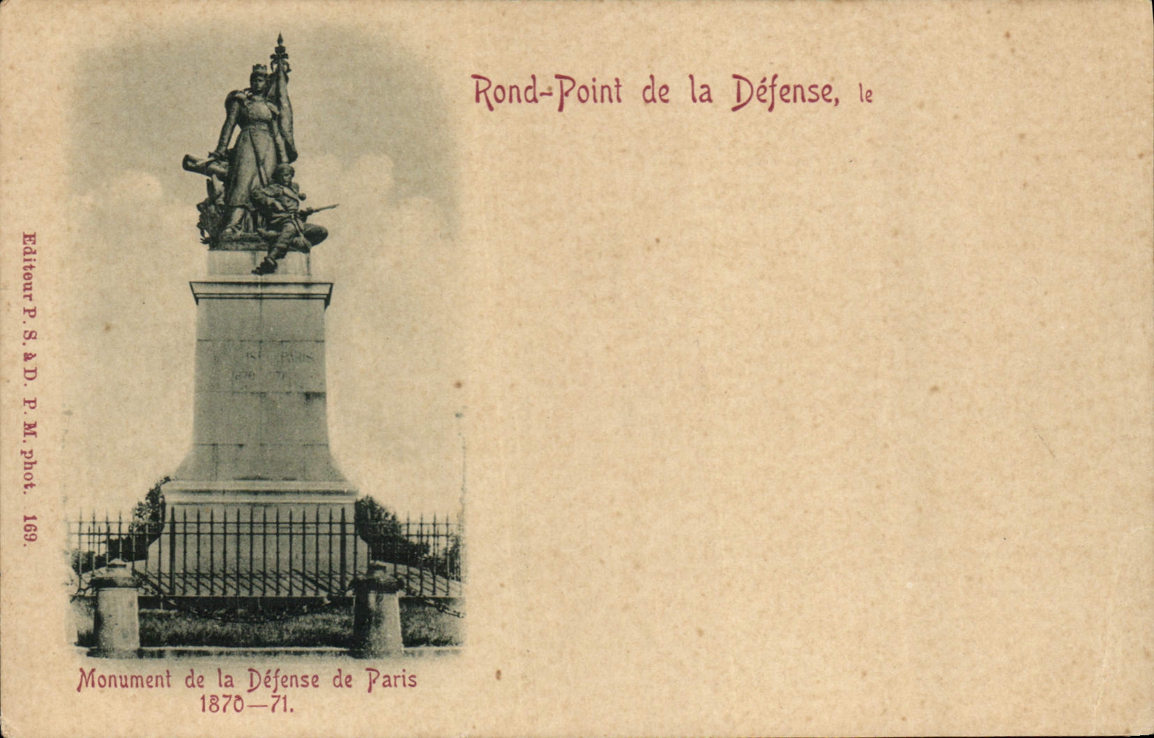 Vintage Postcard Militaria War of 1870 Round not of Defense Monument of the Defense of Paris