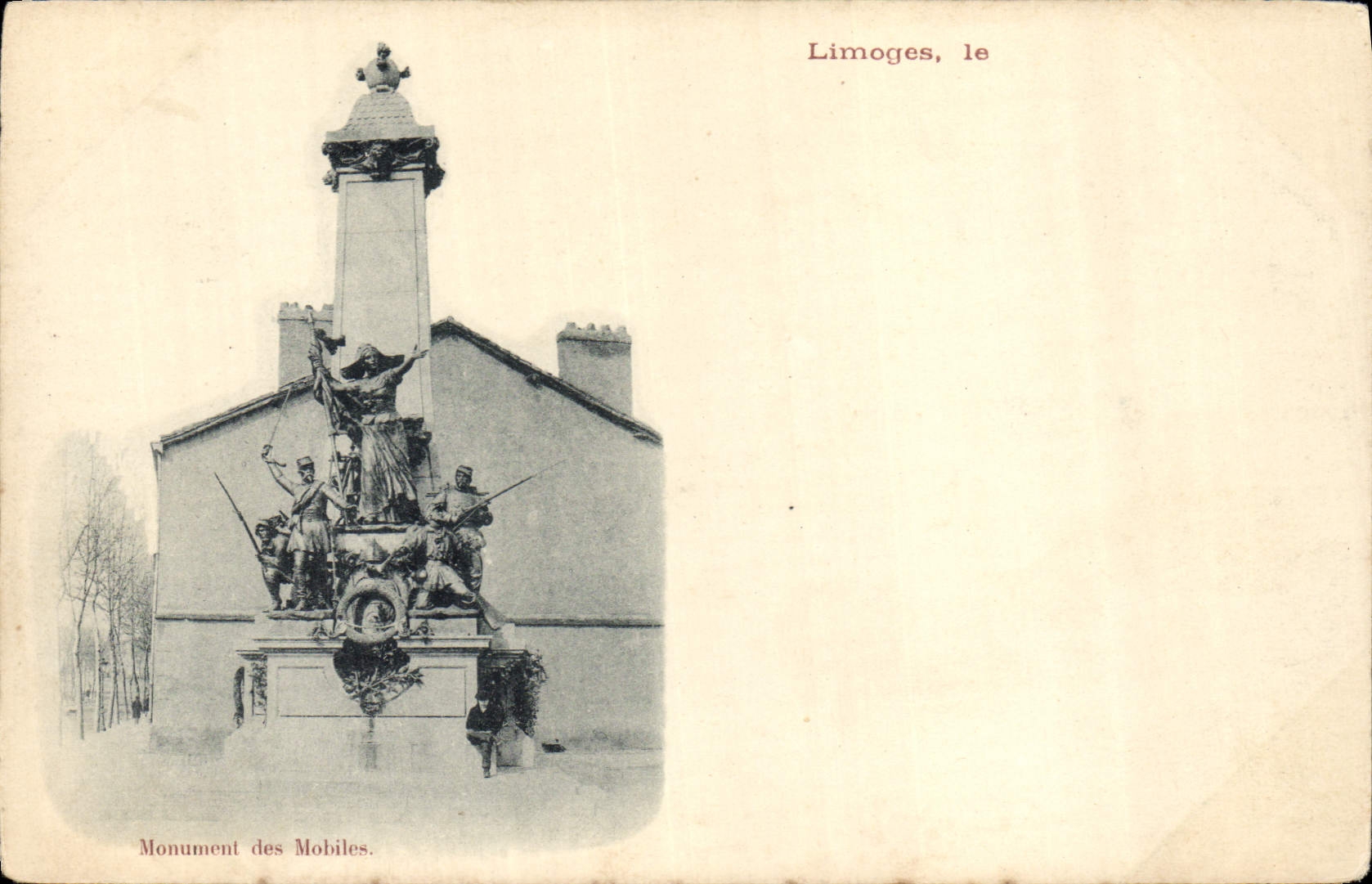Vintage Postcard Militaria War of 1870 Limoges Monument of the Mobiles
