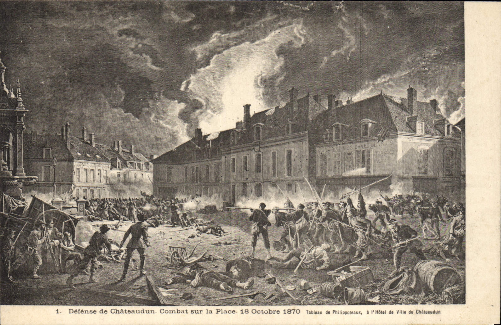 CPA Militaria Guerre de de 1870 Defense de Chateaudun Combat sur la place