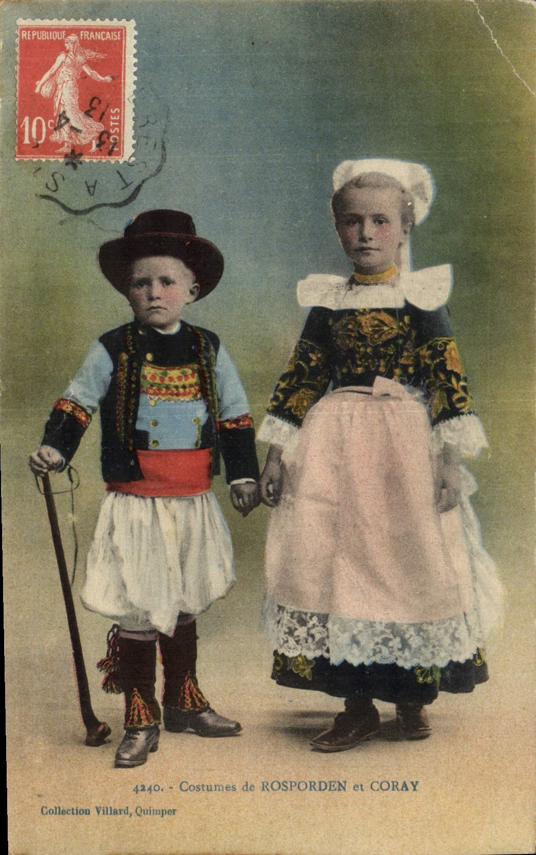 Postal Folclore Trajes de Rosporden y Coray