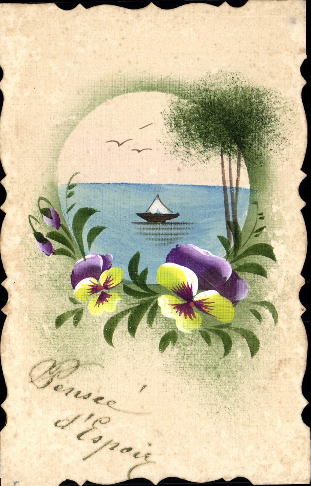 CPA Fantaisie (dessin a la main) Fleurs Bateau