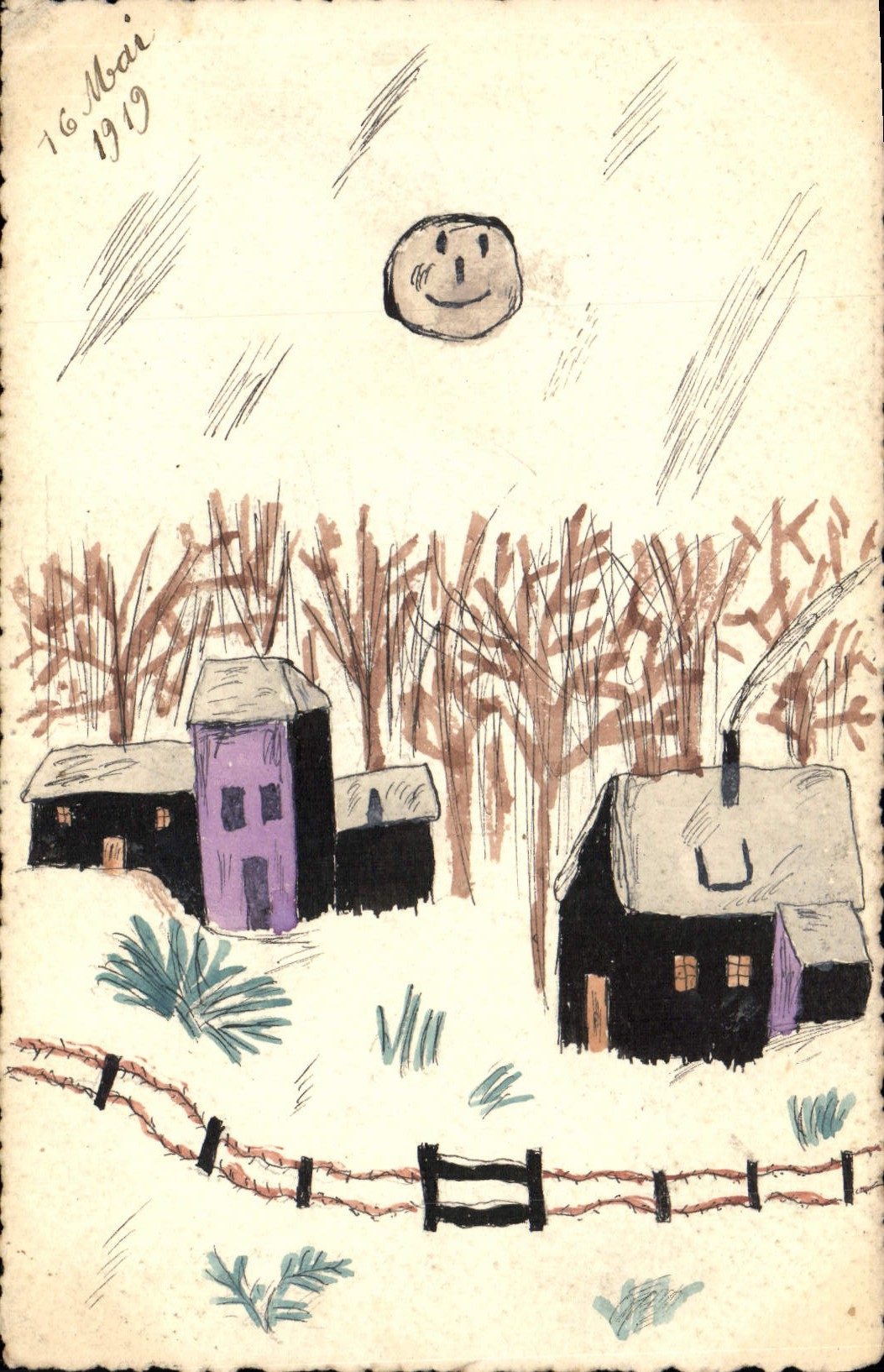 CPA Fantaisie (dessin a la main) Village