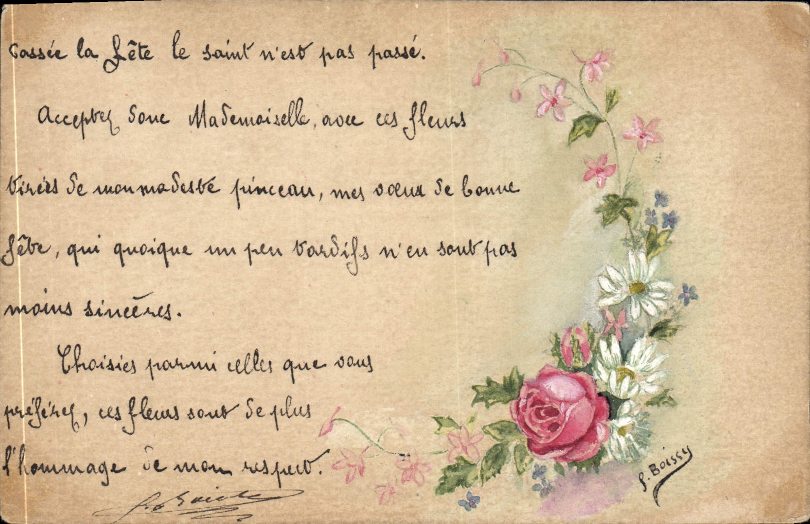 CPA Fantaisie (dessin a la main) Fleurs