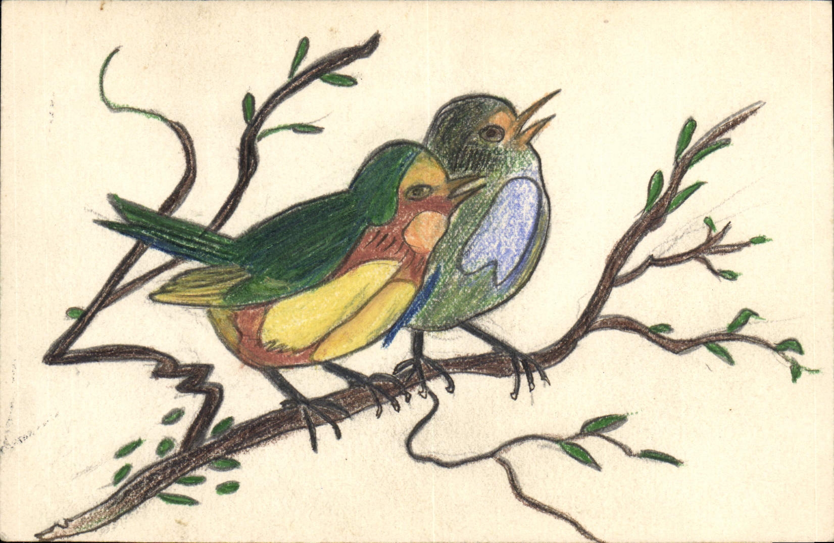 CPA Fantaisie (dessin a la main) Oiseaux