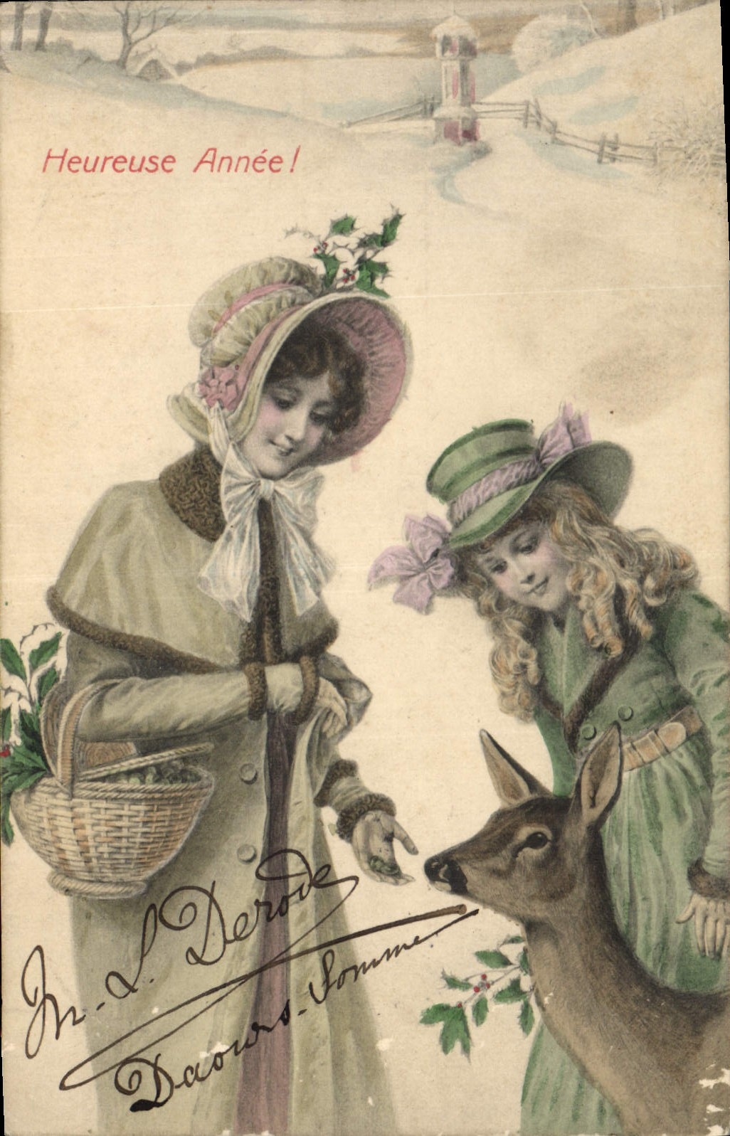 Vintage Postcard Fantaisie Child wife Is tickled pink