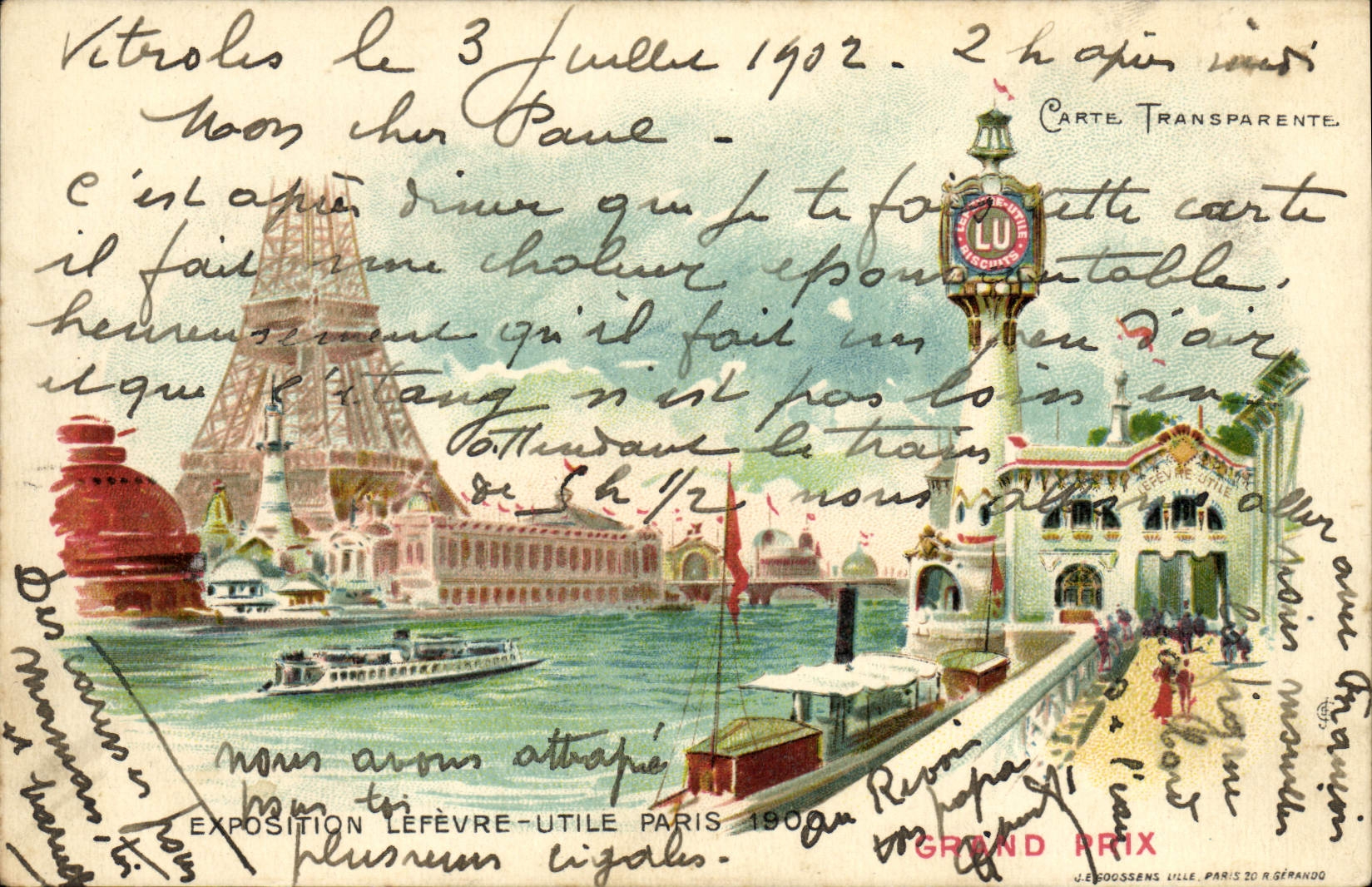 CPA Carte Transparente Paris Exposition Lefevre Utile 1900 Grand Prix Tour Eiffel
