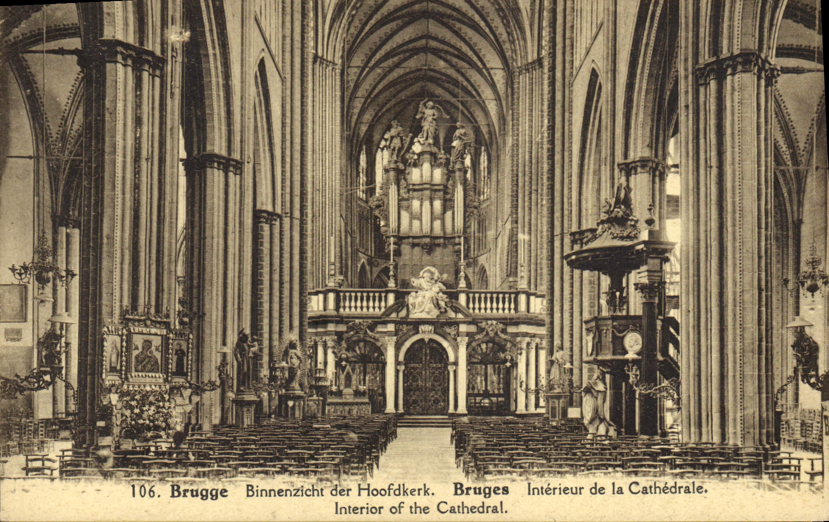 Postal Órgano Brujas Interior de la catedral