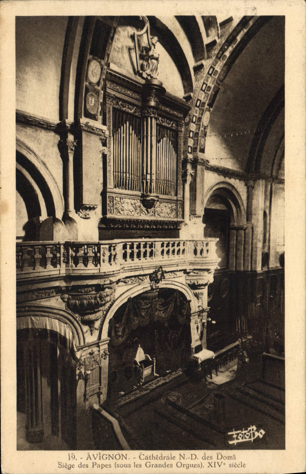 Postal Órgano Aviñón Catedral ND del Doms Sede de los Papas bajo los grandes órganos